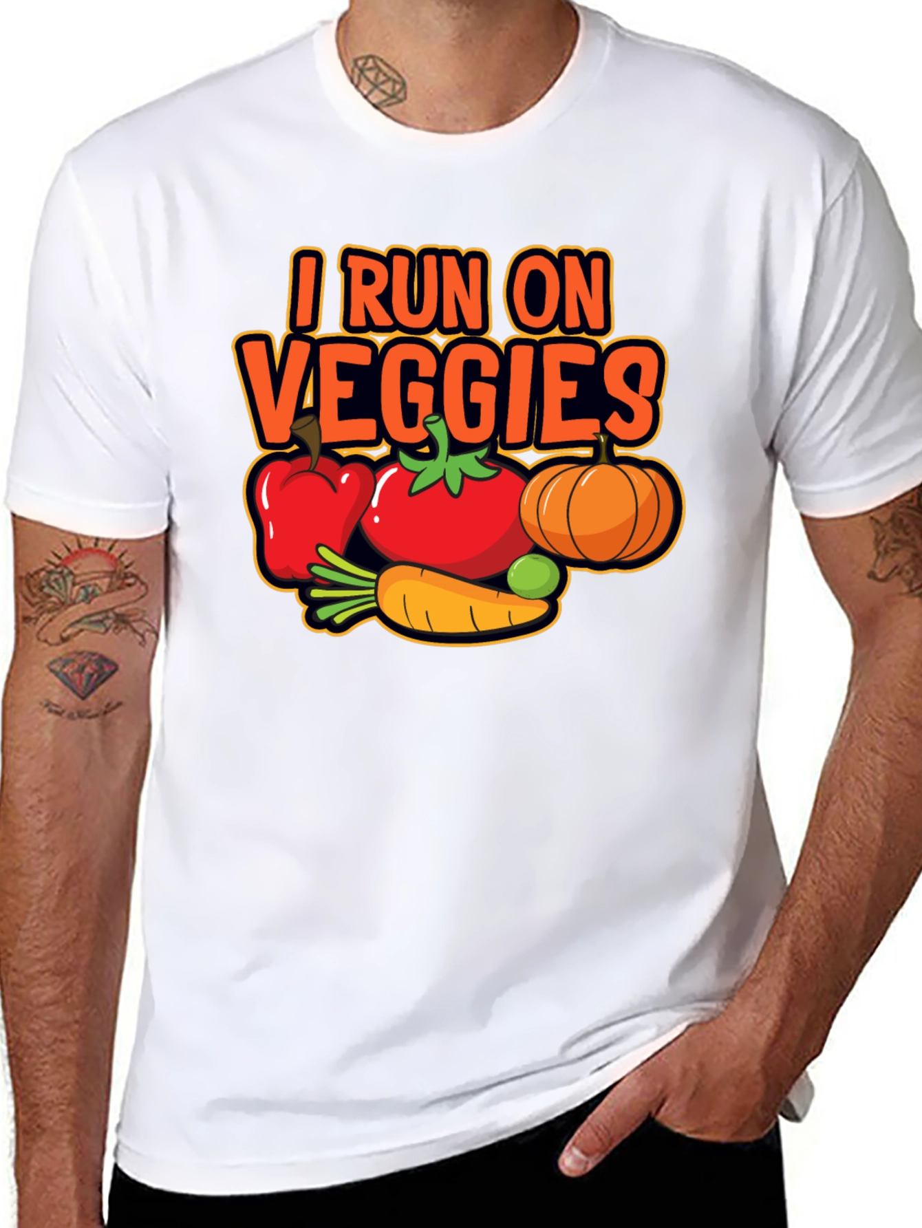 I Run on Veggies T-Shirt - Black Casual Tee