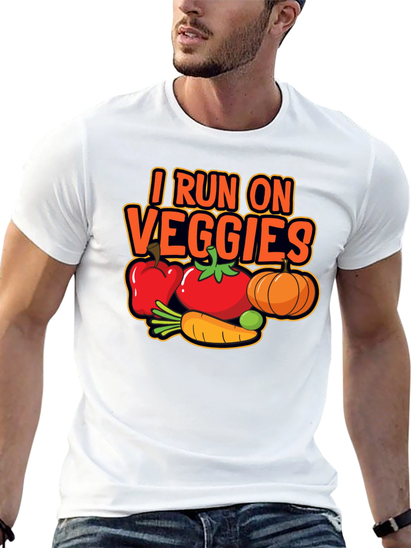 I Run on Veggies T-Shirt - Black Casual Tee