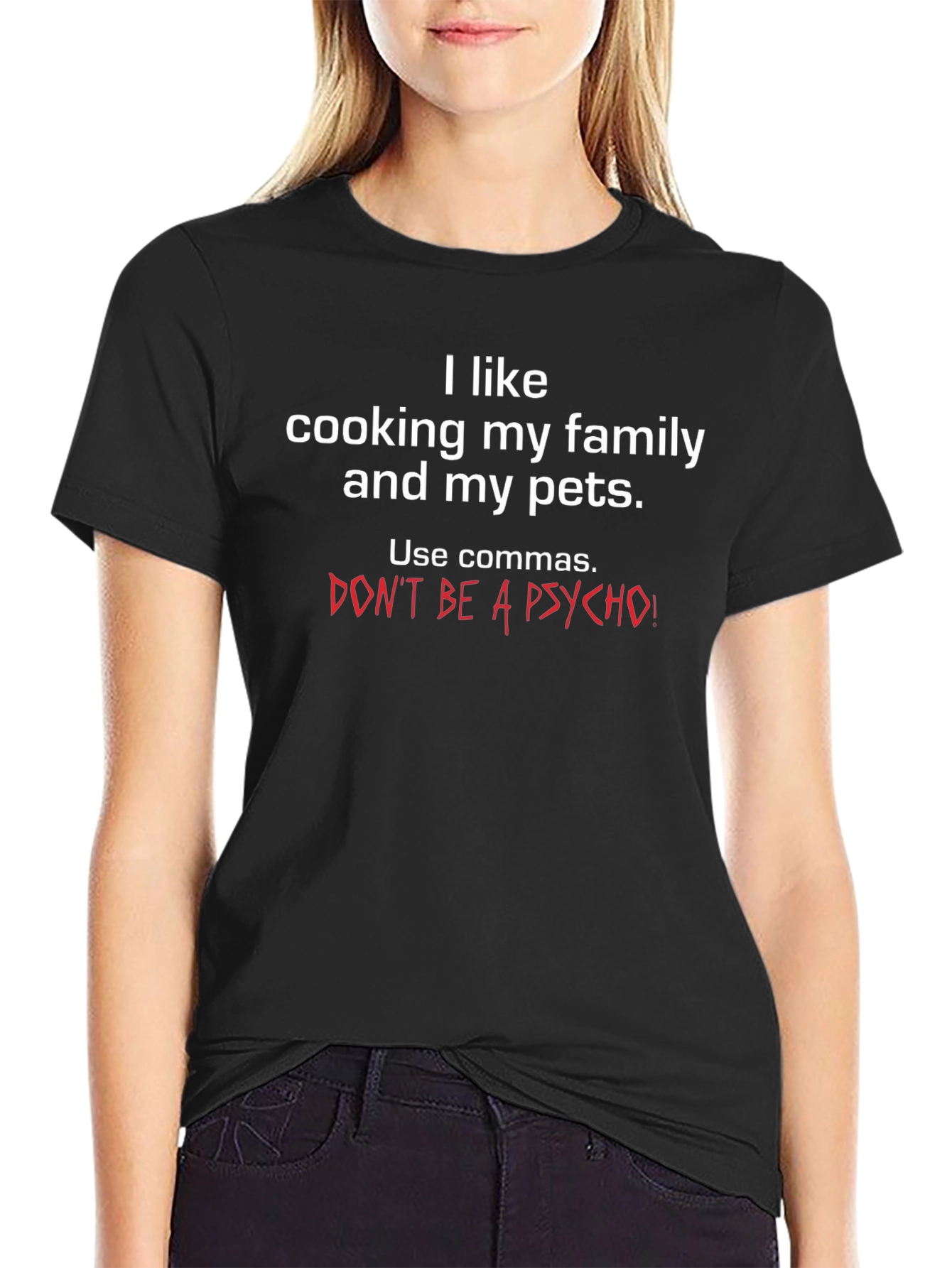 Funny Grammar T-Shirt: I Like Cooking Family and Pets