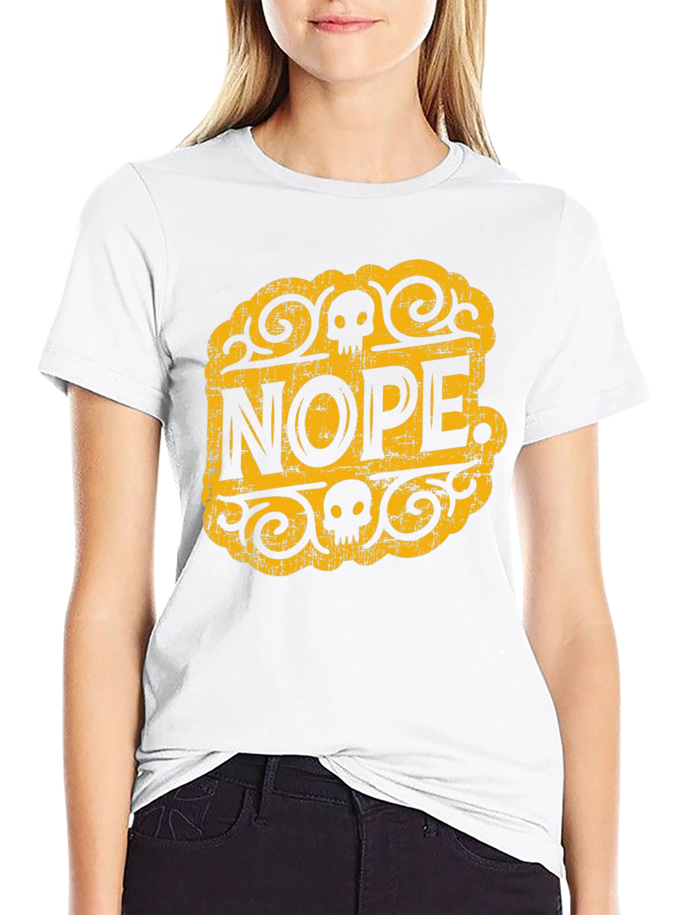 Nope Skull Graphic Tee - Black Cotton T-Shirt