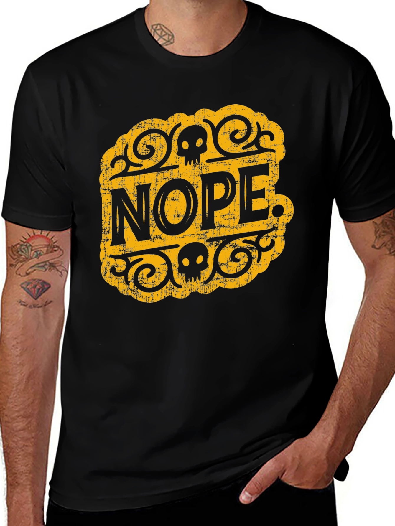 Nope Skull Graphic Tee - Black Cotton T-Shirt