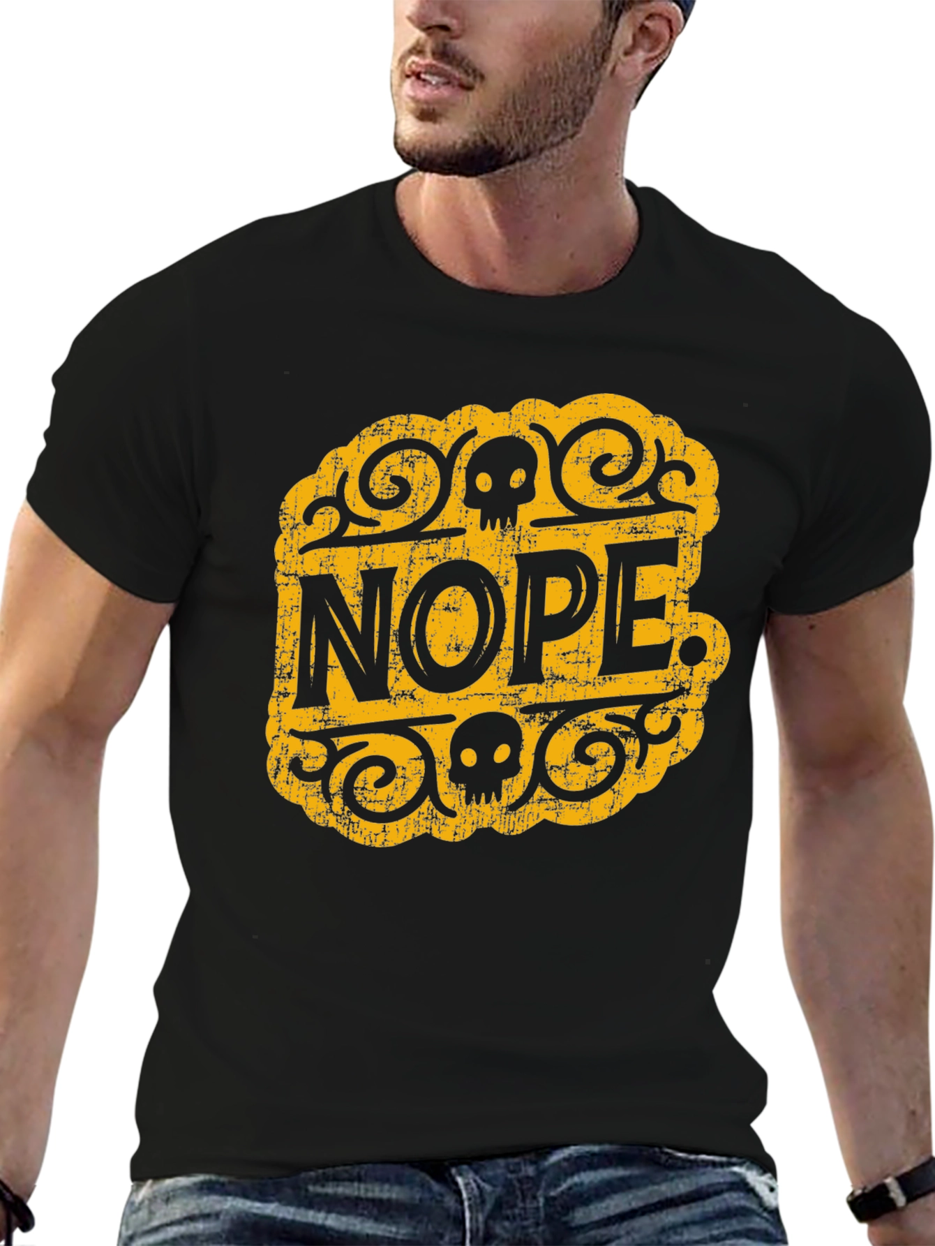 Nope Skull Graphic Tee - Black Cotton T-Shirt