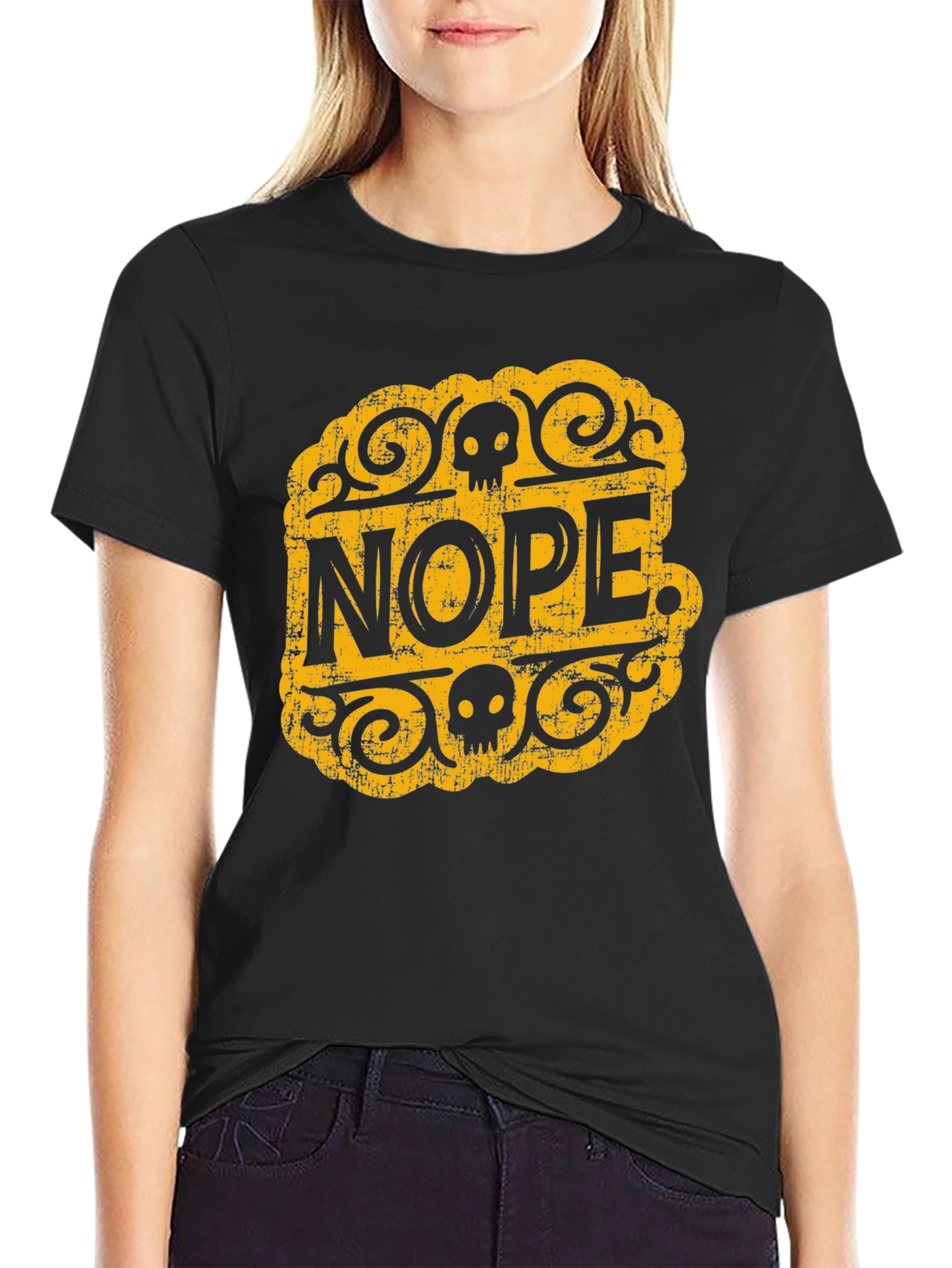Nope Skull Graphic Tee - Black Cotton T-Shirt
