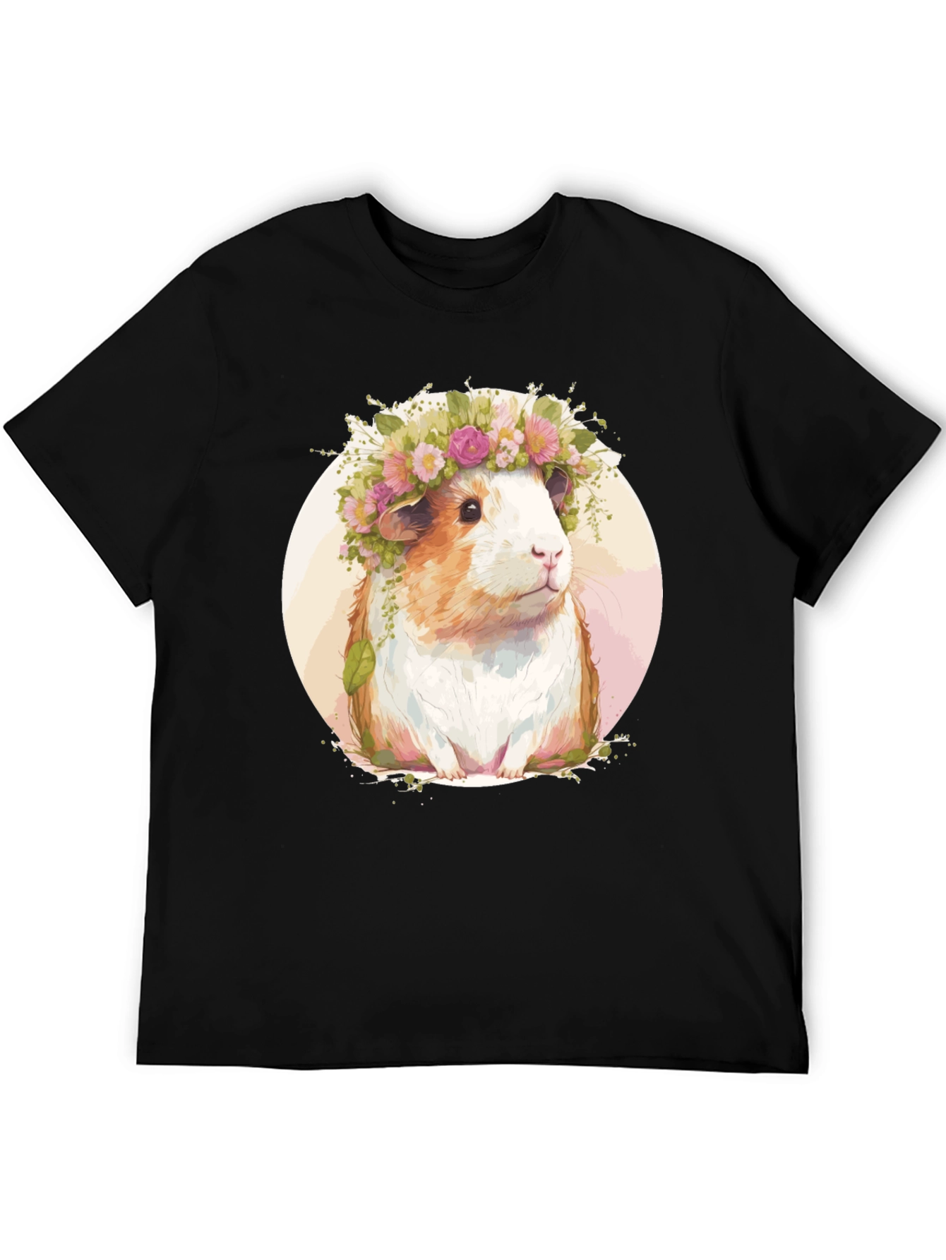 Guinea Pig Floral Crown Black T-Shirt