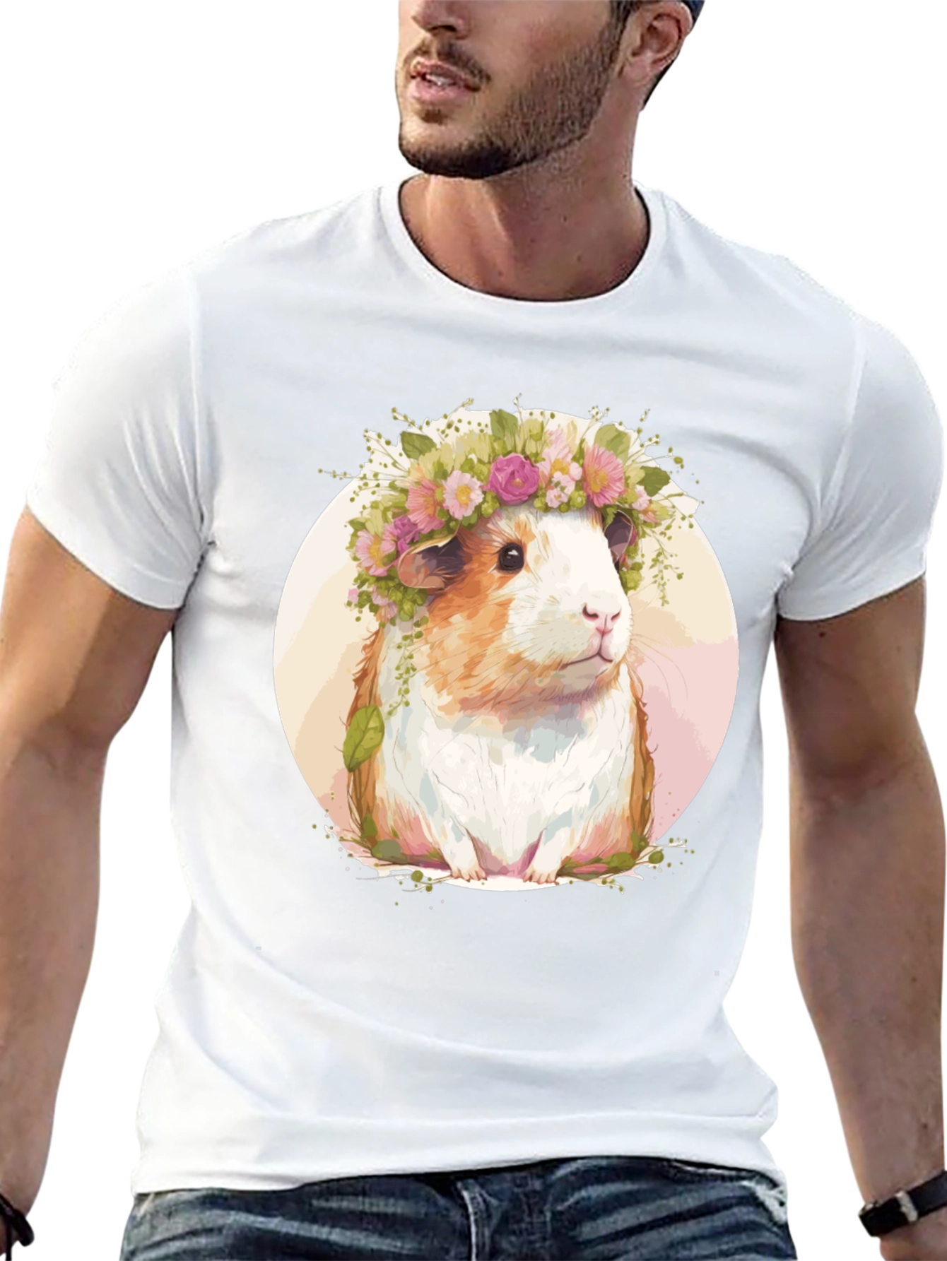 Guinea Pig Floral Crown Black T-Shirt
