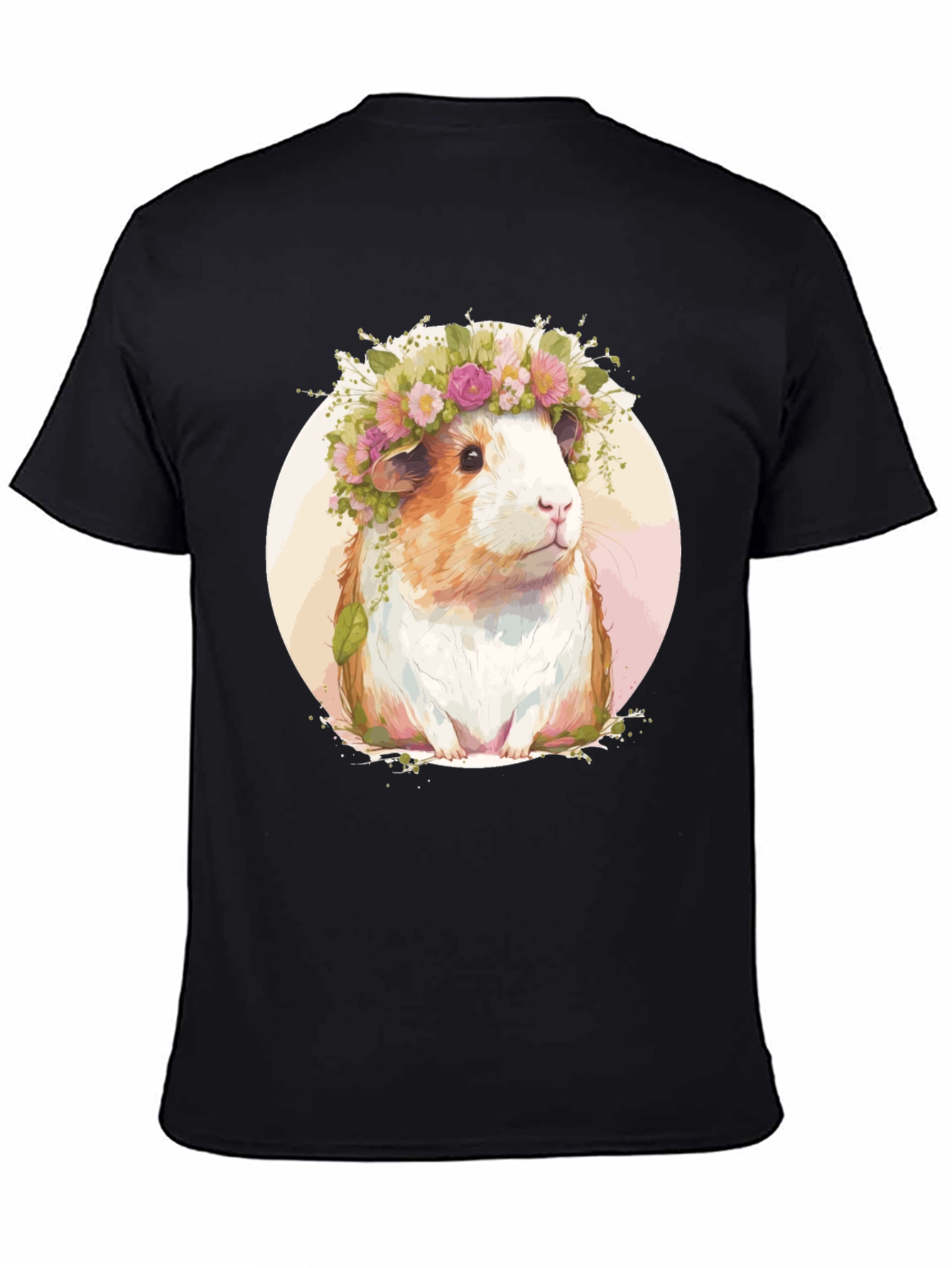 Guinea Pig Floral Crown Black T-Shirt