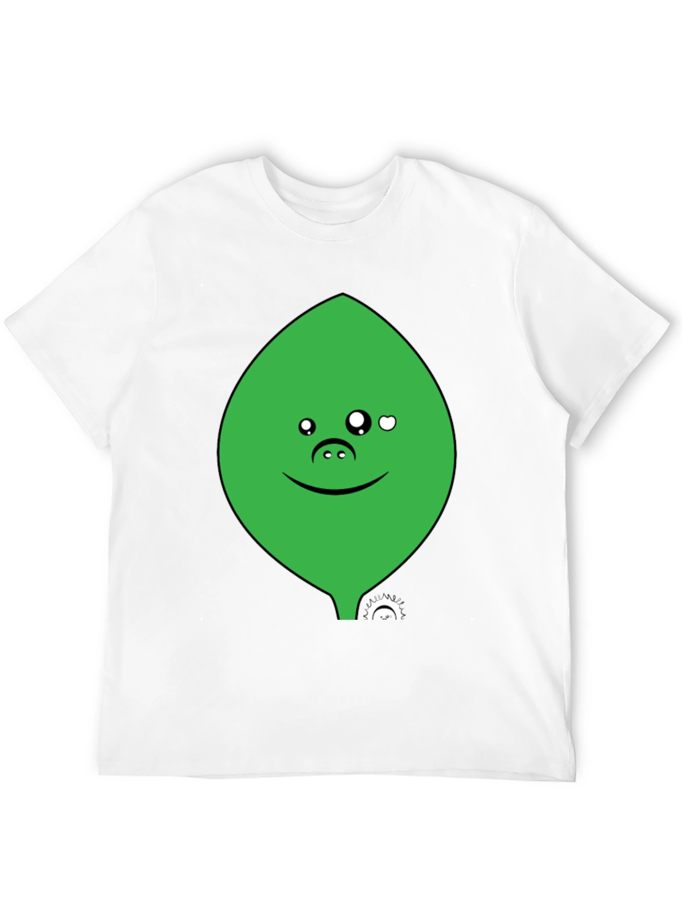 Cute Green Leaf Face Black T-Shirt