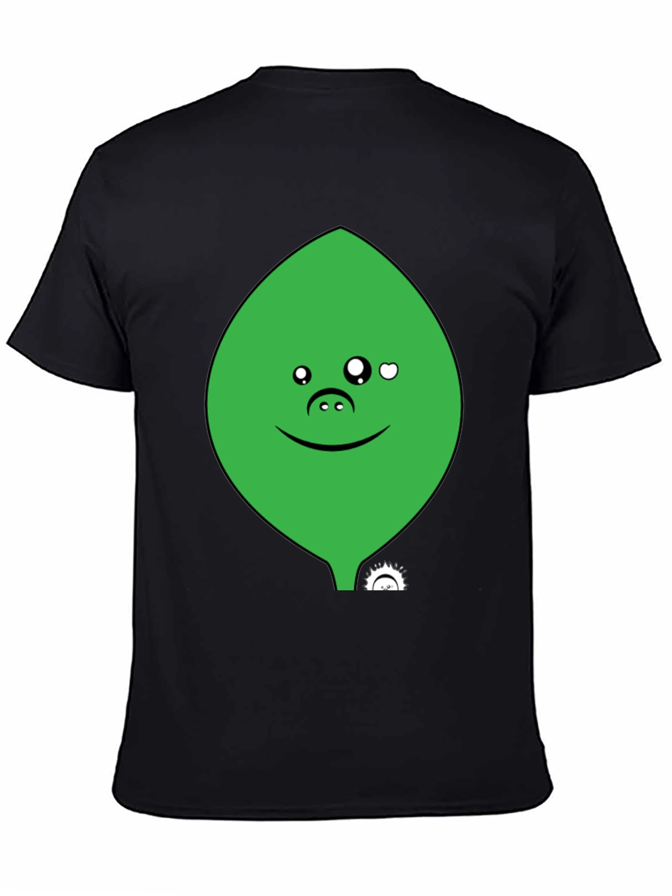 Cute Green Leaf Face Black T-Shirt