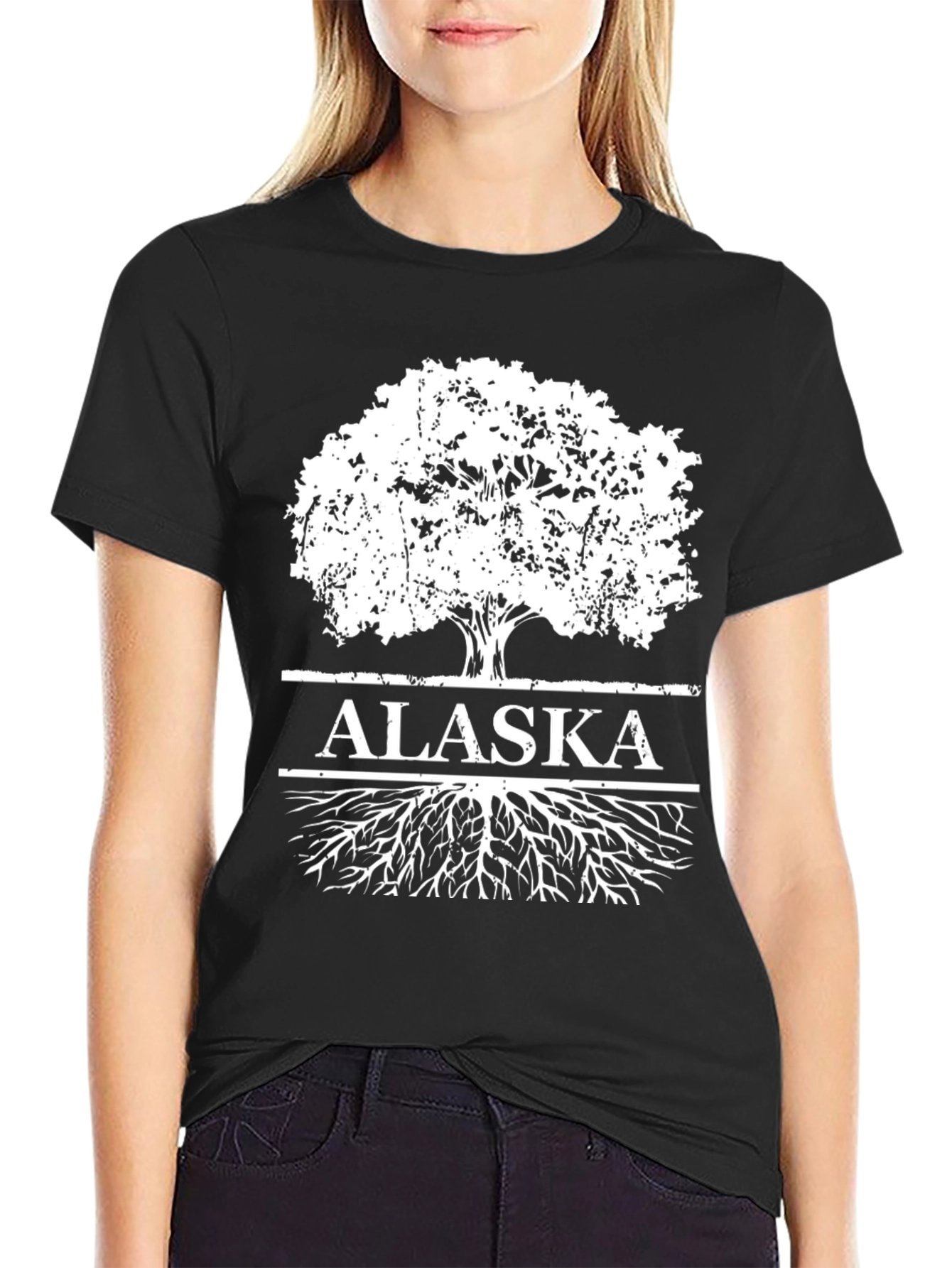 Alaska Tree Roots Graphic Print Black T-Shirt