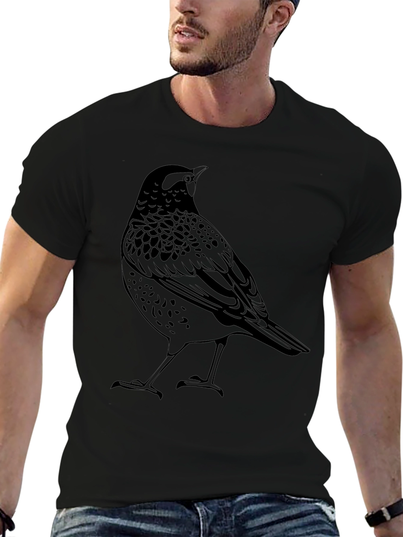 Bird Graphic Tee - Mens Black Crew Neck T-Shirt