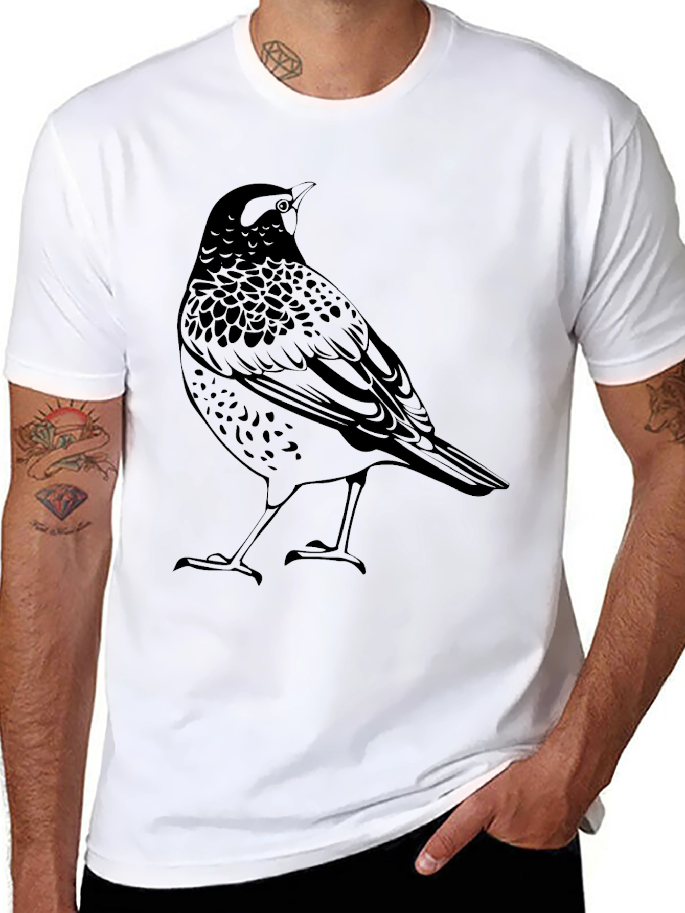 Bird Graphic Tee - Mens Black Crew Neck T-Shirt