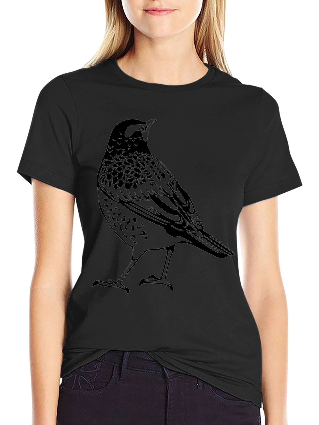 Bird Graphic Tee - Mens Black Crew Neck T-Shirt