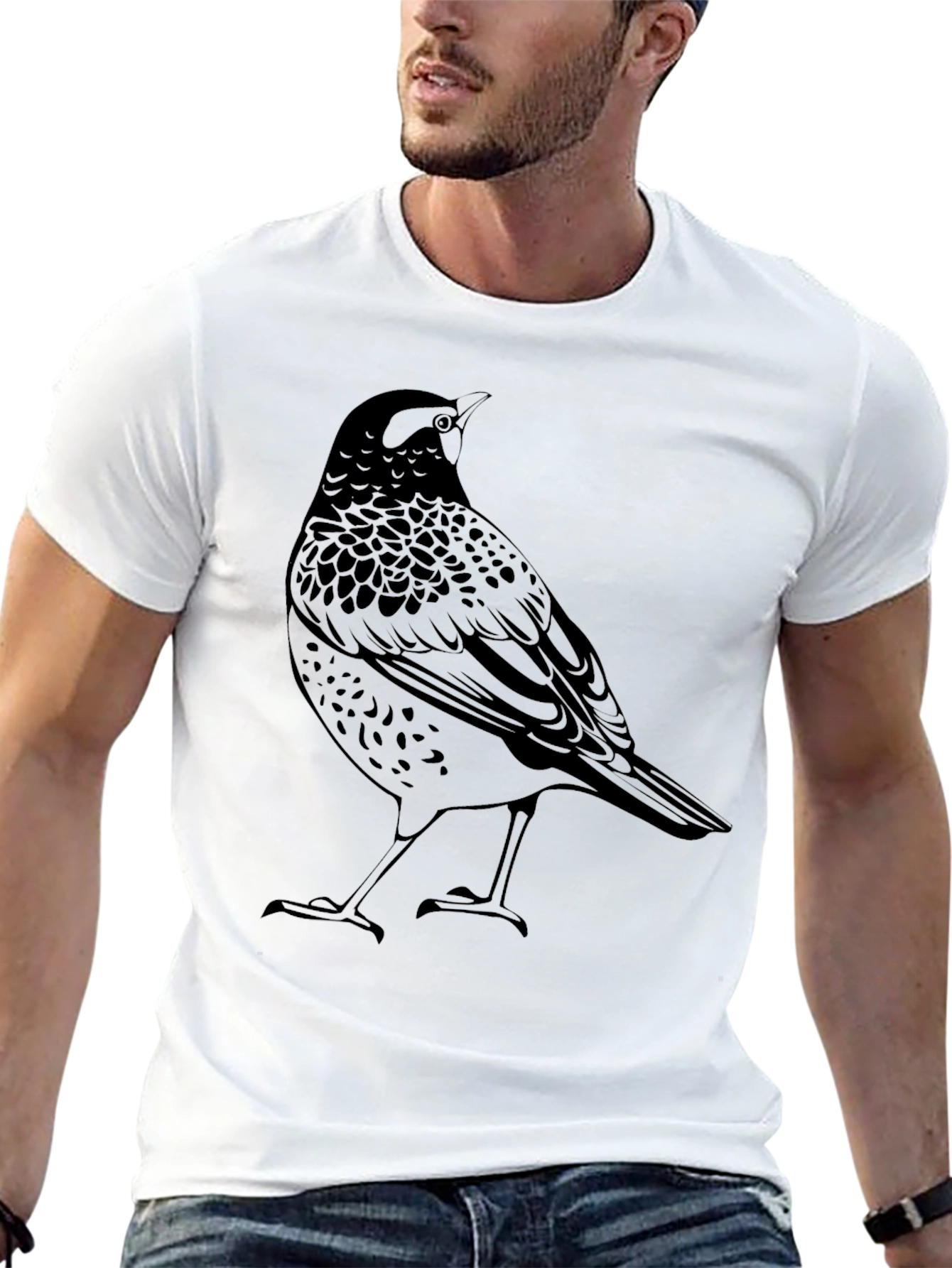 Bird Graphic Tee - Mens Black Crew Neck T-Shirt