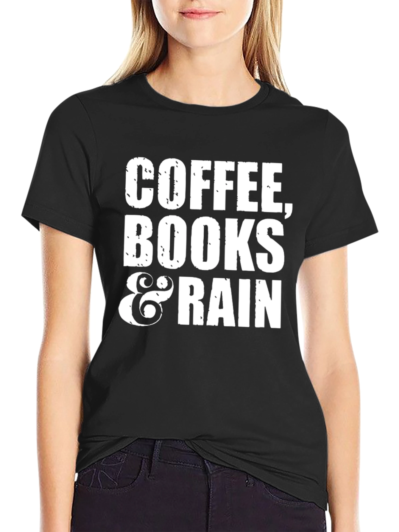 Coffee Books & Rain Black T-Shirt