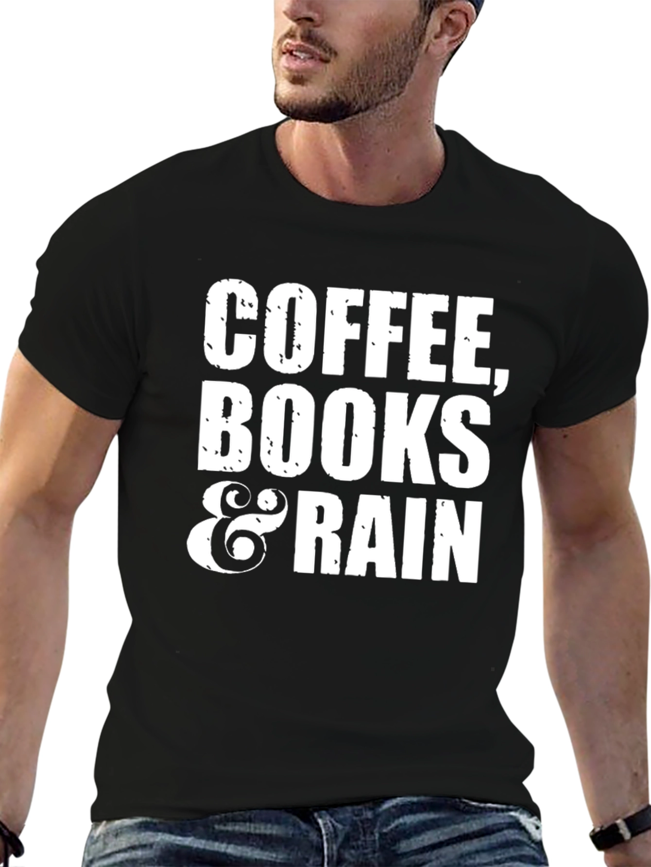Coffee Books & Rain Black T-Shirt