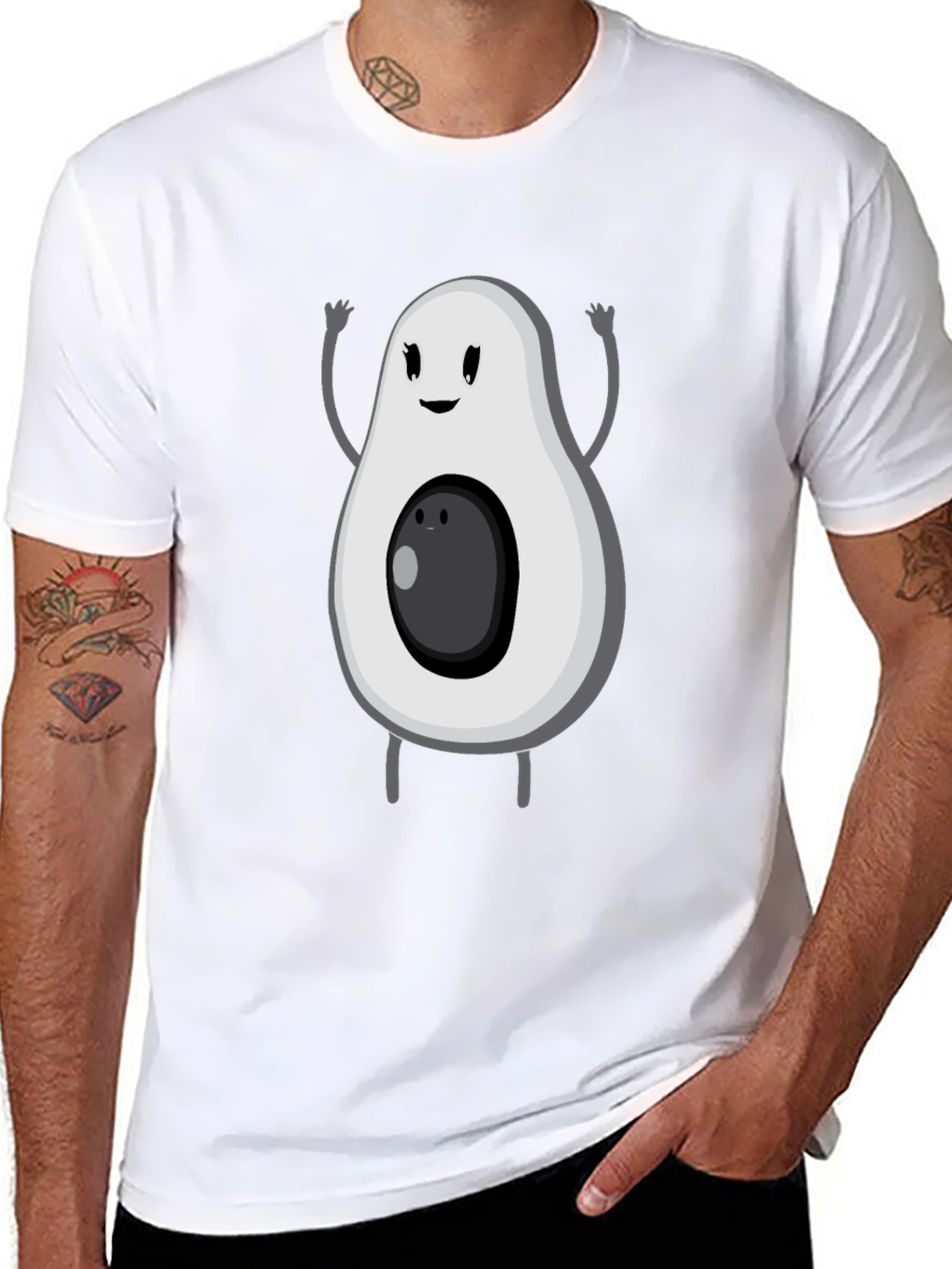 Funny Avocado Cartoon Graphic Tee - Black T-Shirt