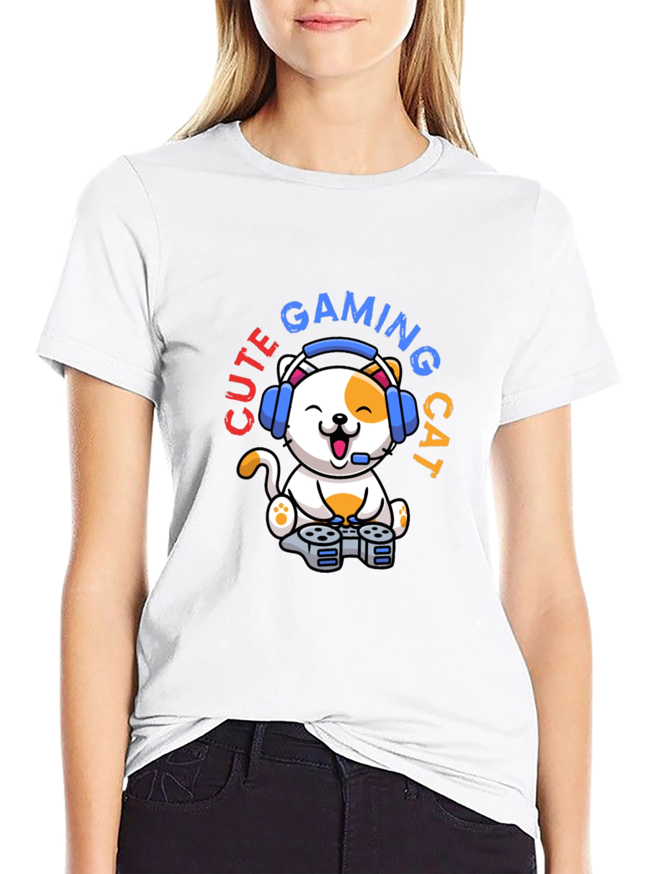Cute Gaming Cat T-Shirt - Gamer Style