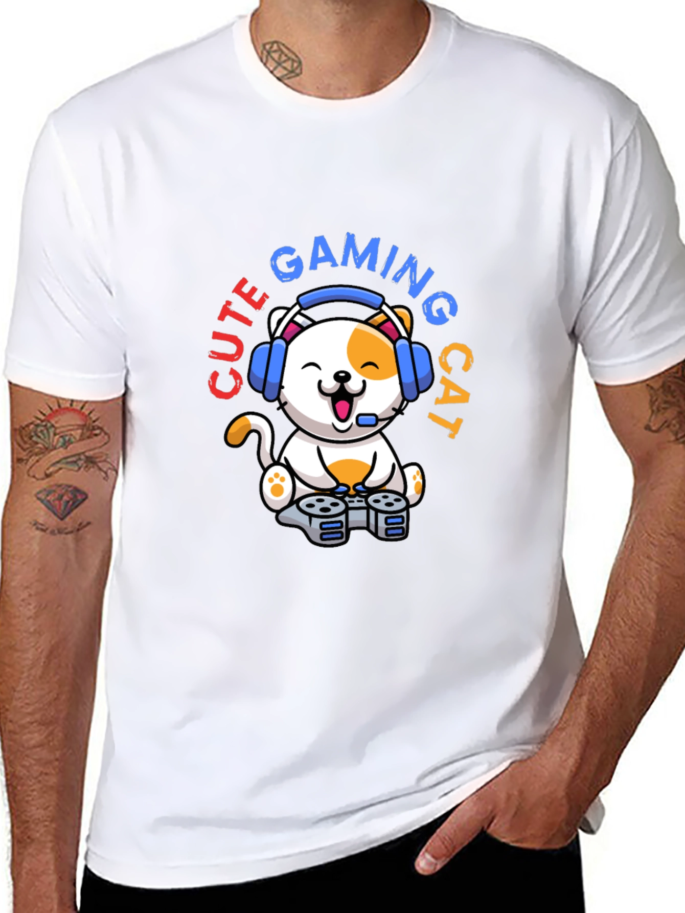 Cute Gaming Cat T-Shirt - Gamer Style