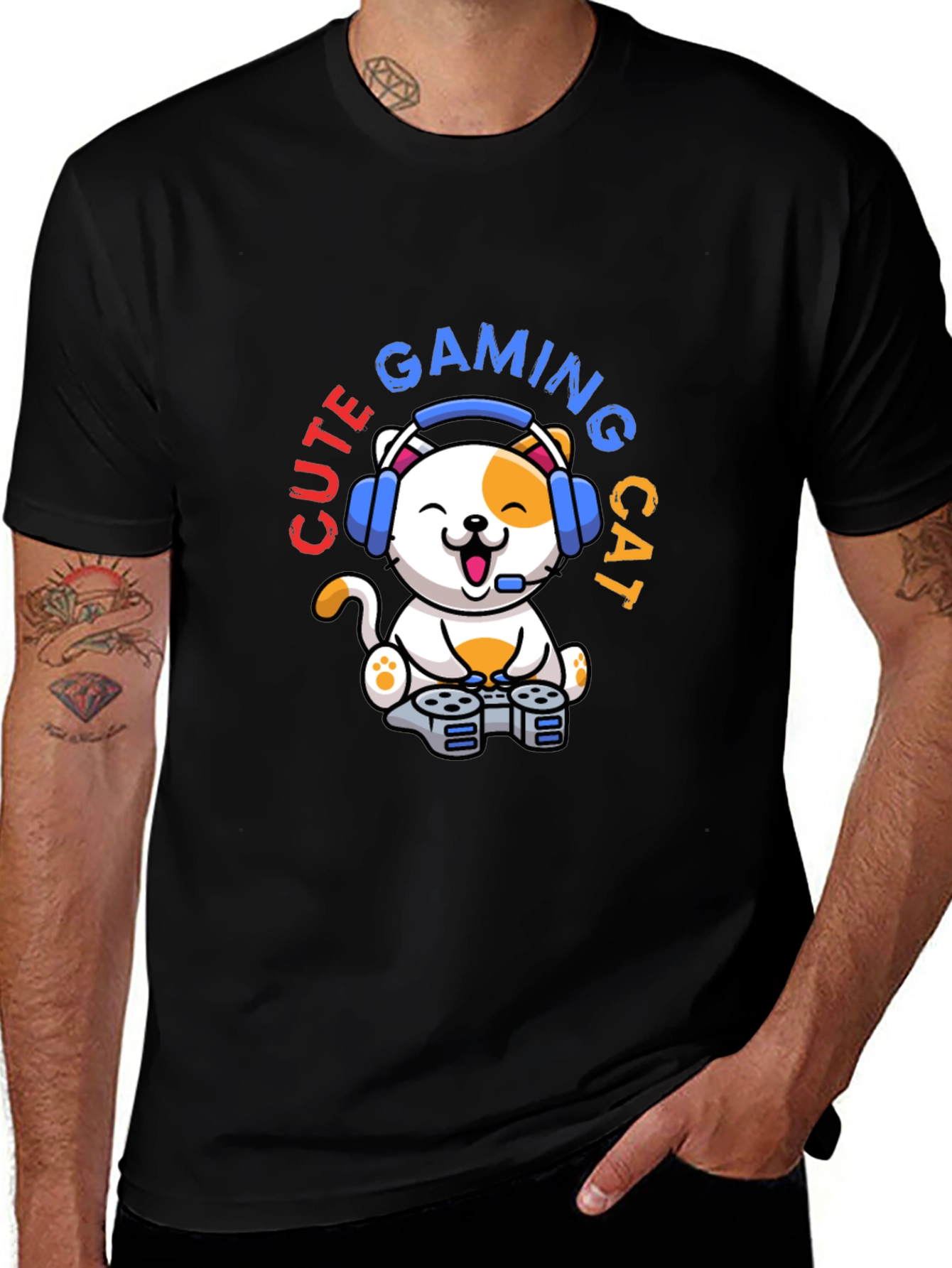 Cute Gaming Cat T-Shirt - Gamer Style
