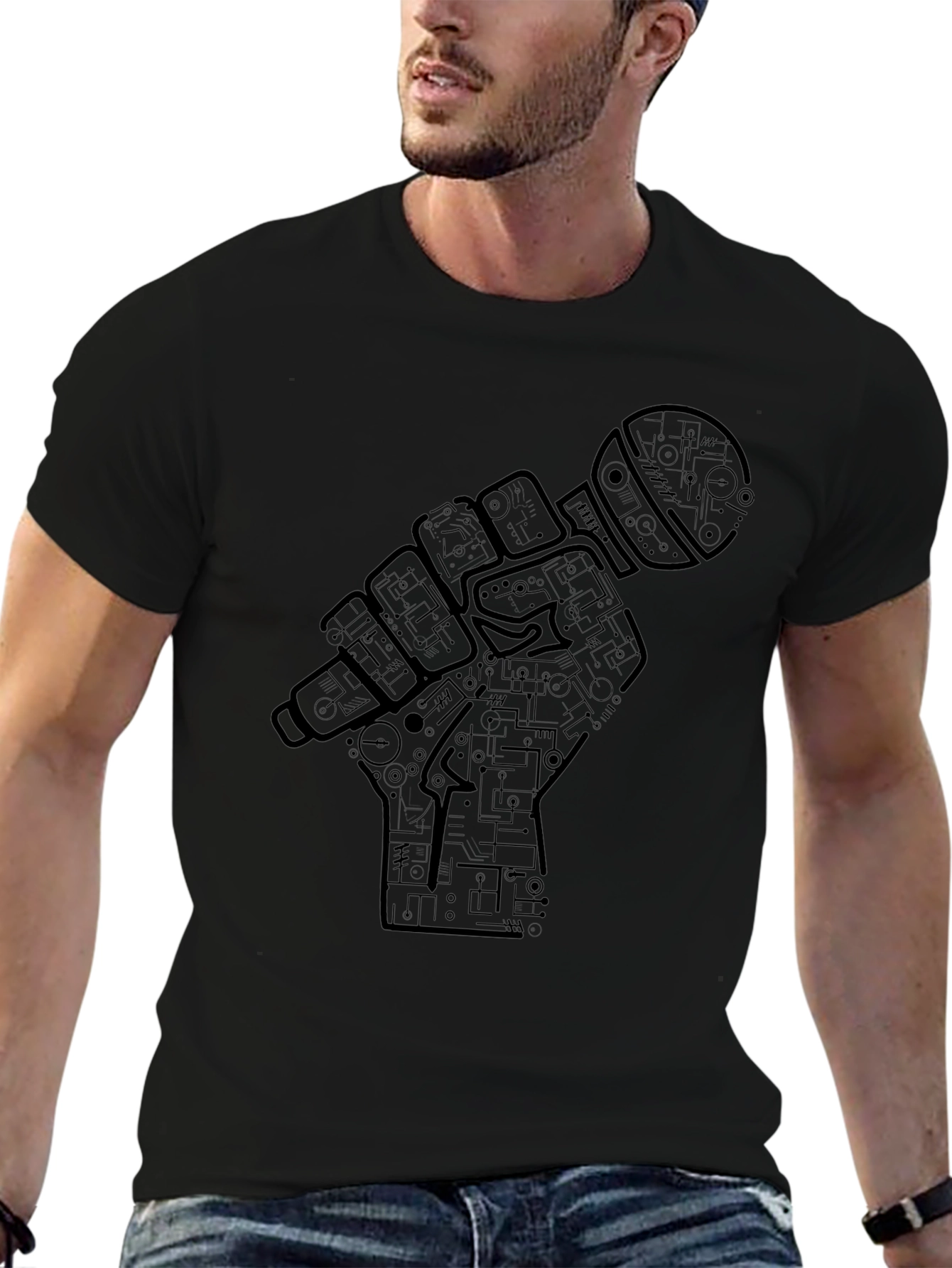 Microphone Hand Graphic Black Tee