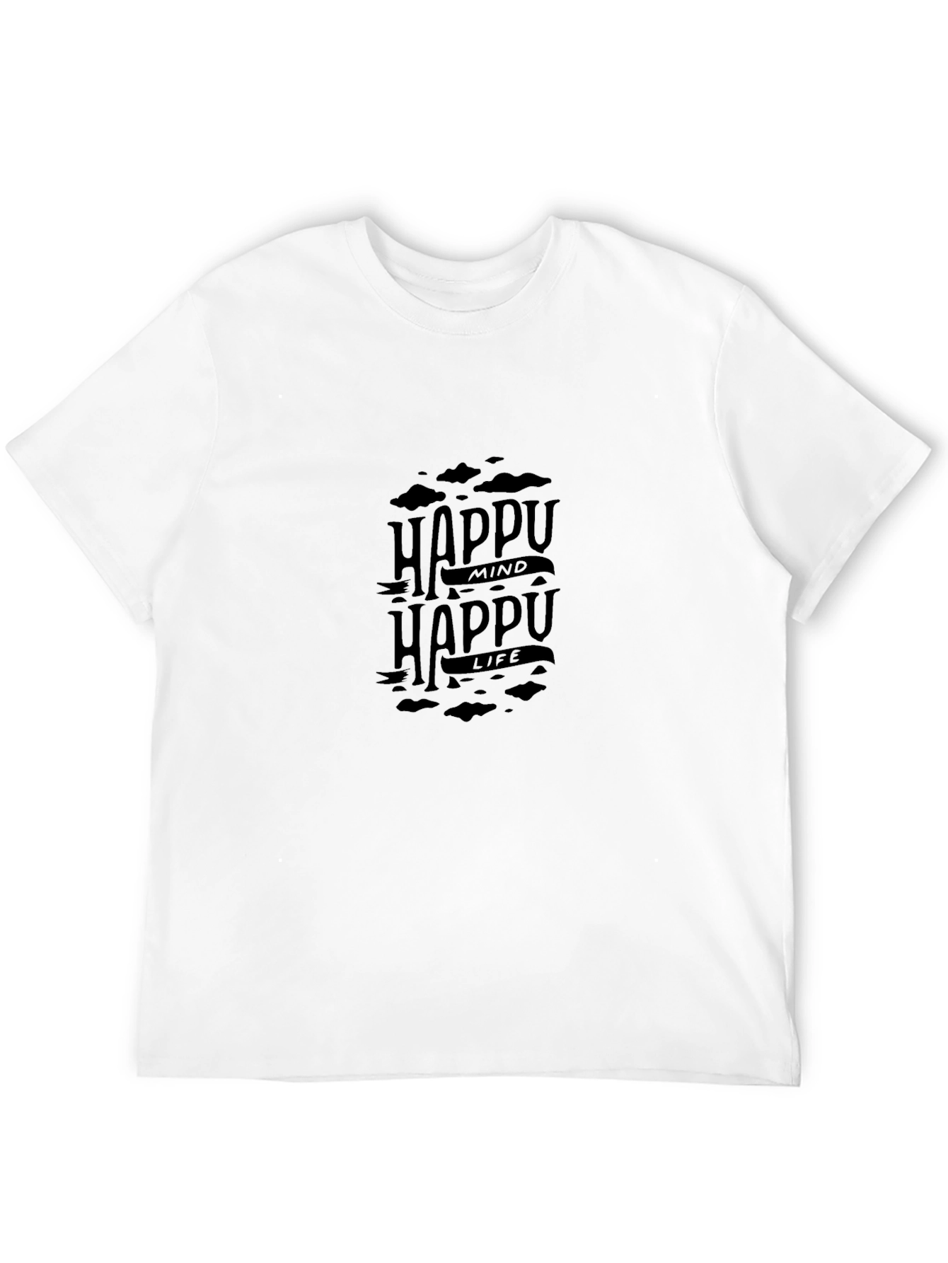 Happy Mind Happy Life Black Graphic T-Shirt