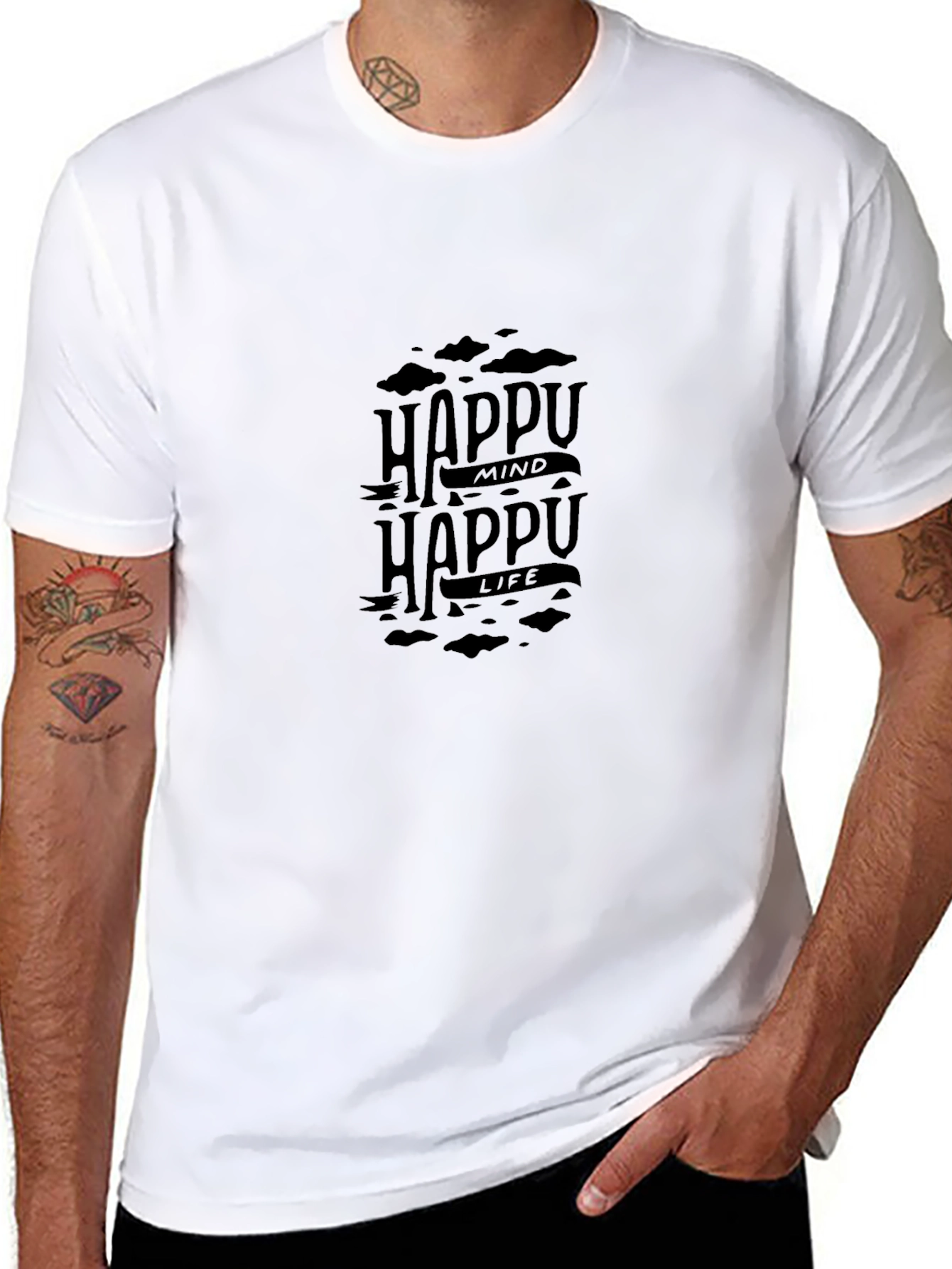 Happy Mind Happy Life Black Graphic T-Shirt