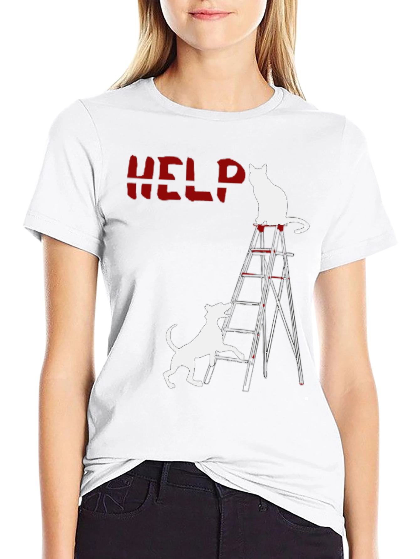 Funny Cat & Dog HELP T-Shirt