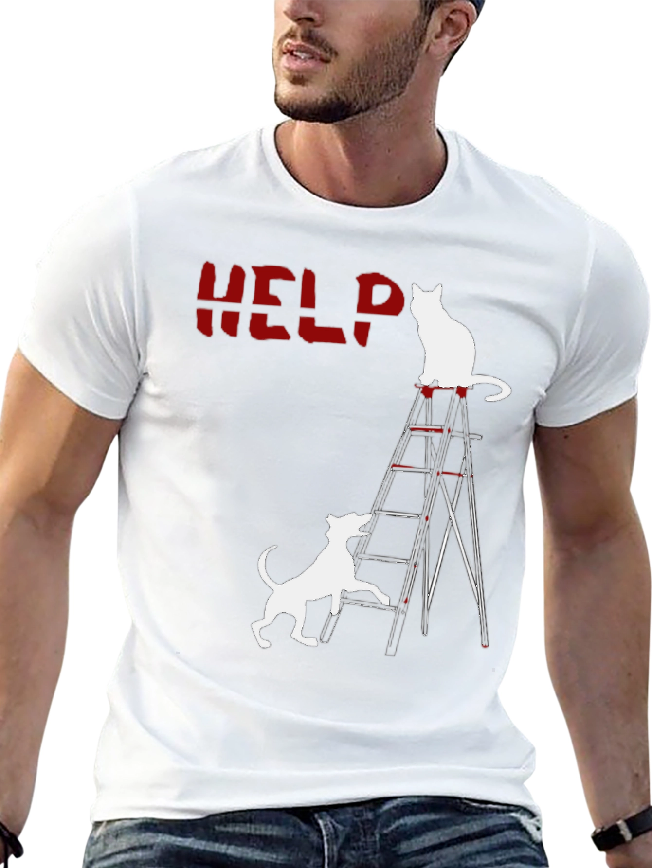 Funny Cat & Dog HELP T-Shirt