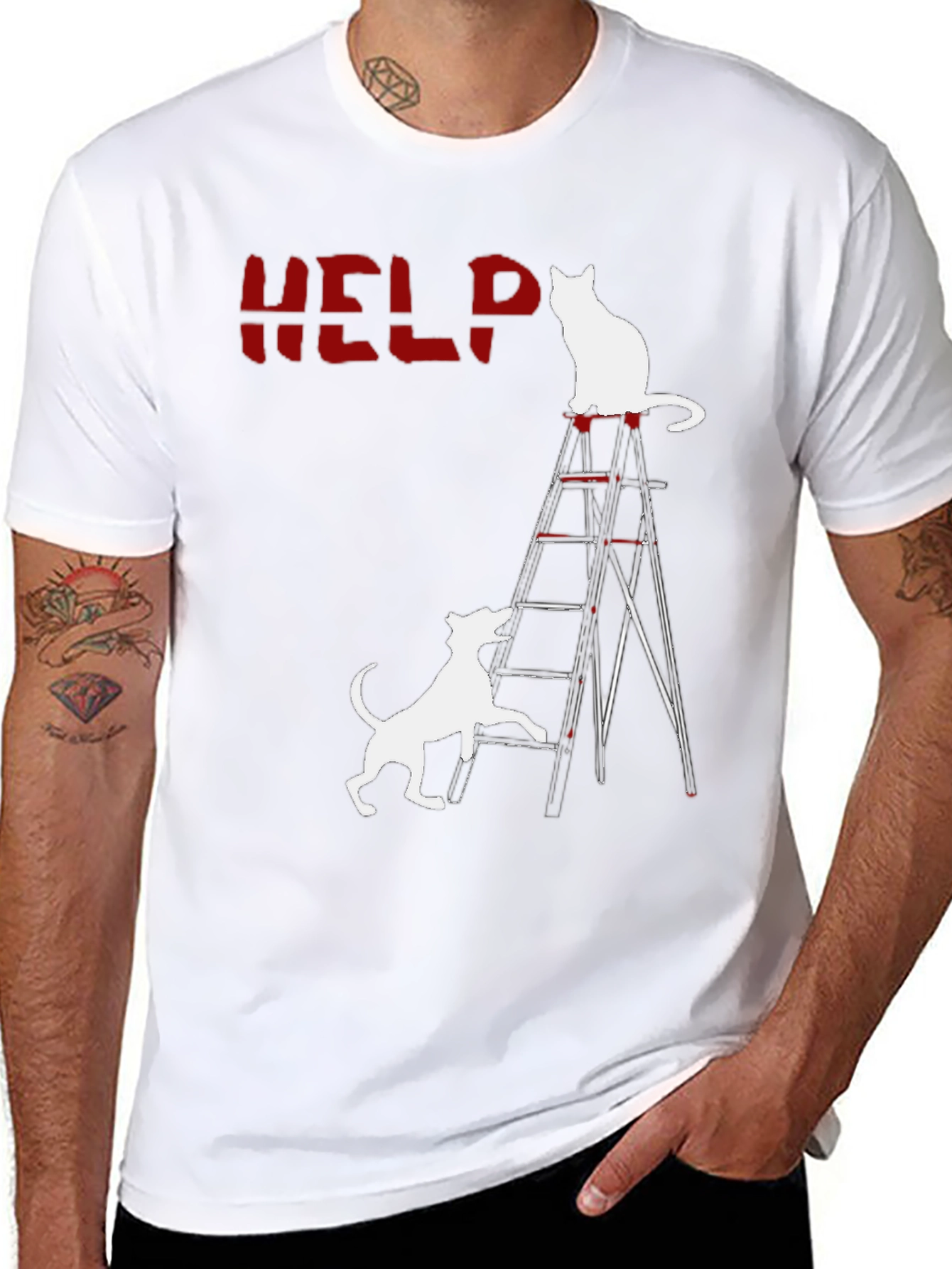 Funny Cat & Dog HELP T-Shirt