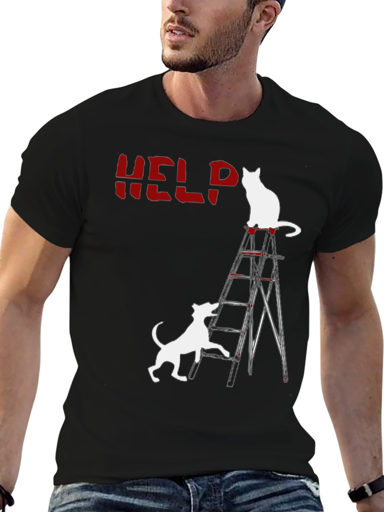 Funny Cat & Dog HELP T-Shirt