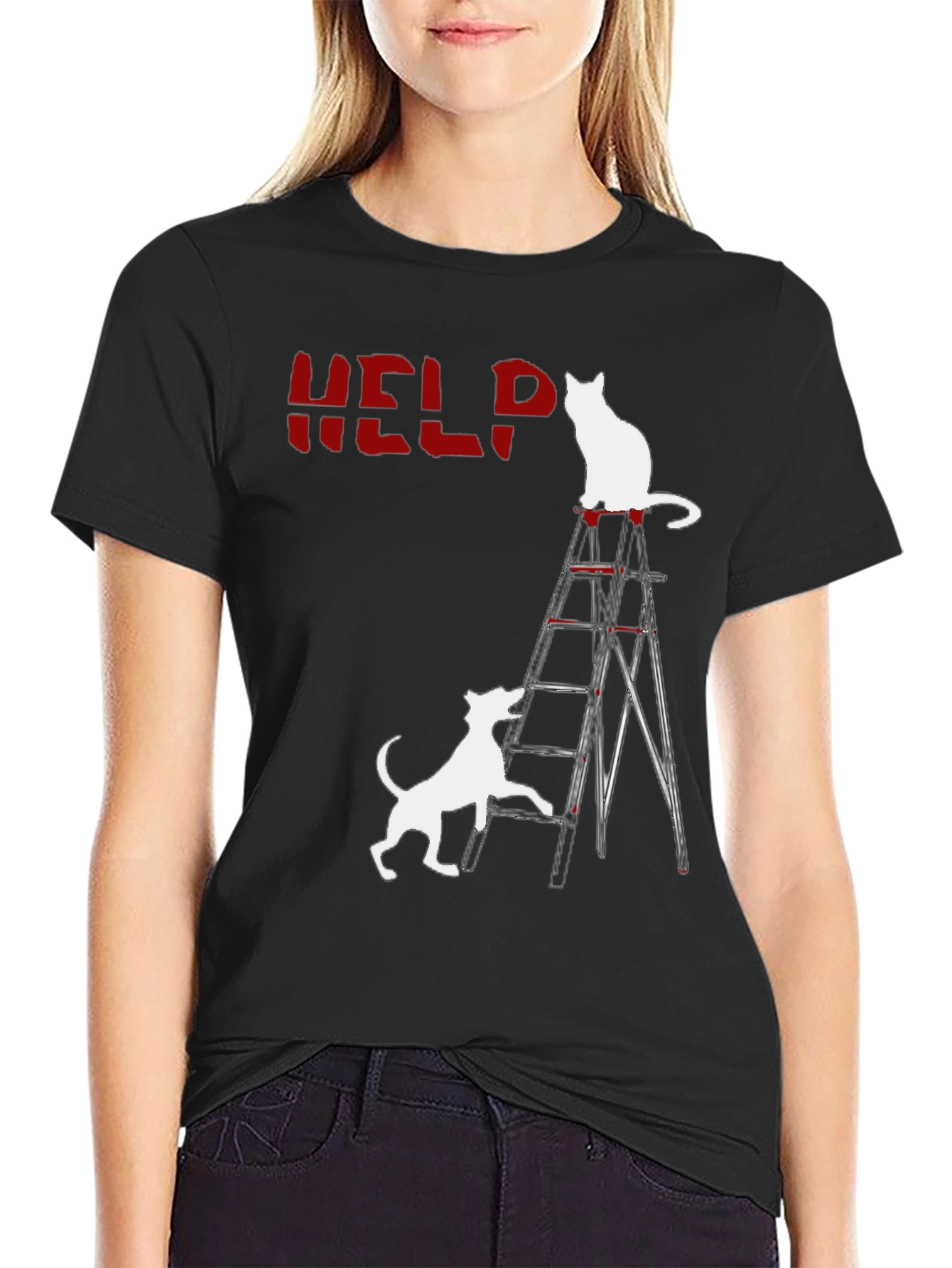 Funny Cat & Dog HELP T-Shirt