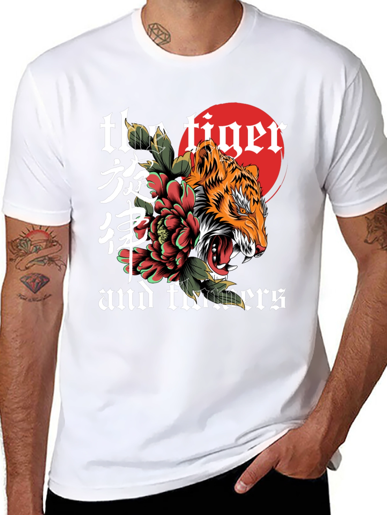 Tiger and Flowers Graphic Tee - Unique Design