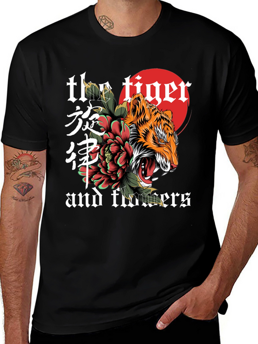 Tiger and Flowers Graphic Tee - Unique Design