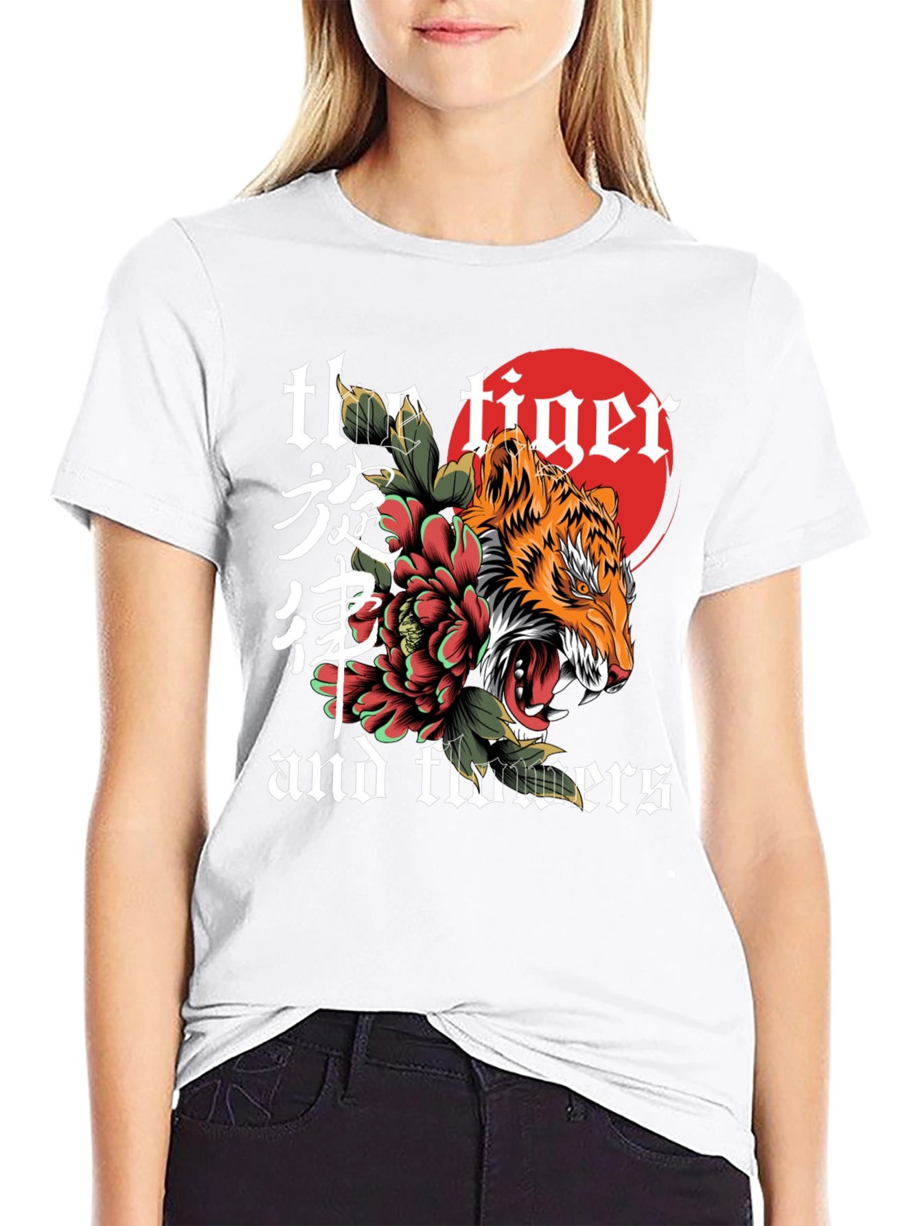Tiger and Flowers Graphic Tee - Unique Design