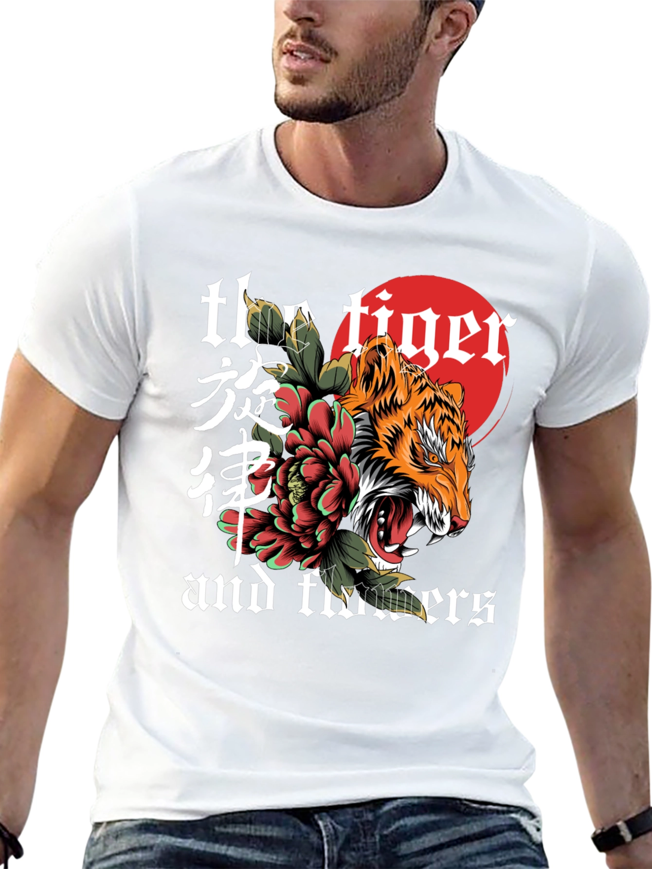 Tiger and Flowers Graphic Tee - Unique Design