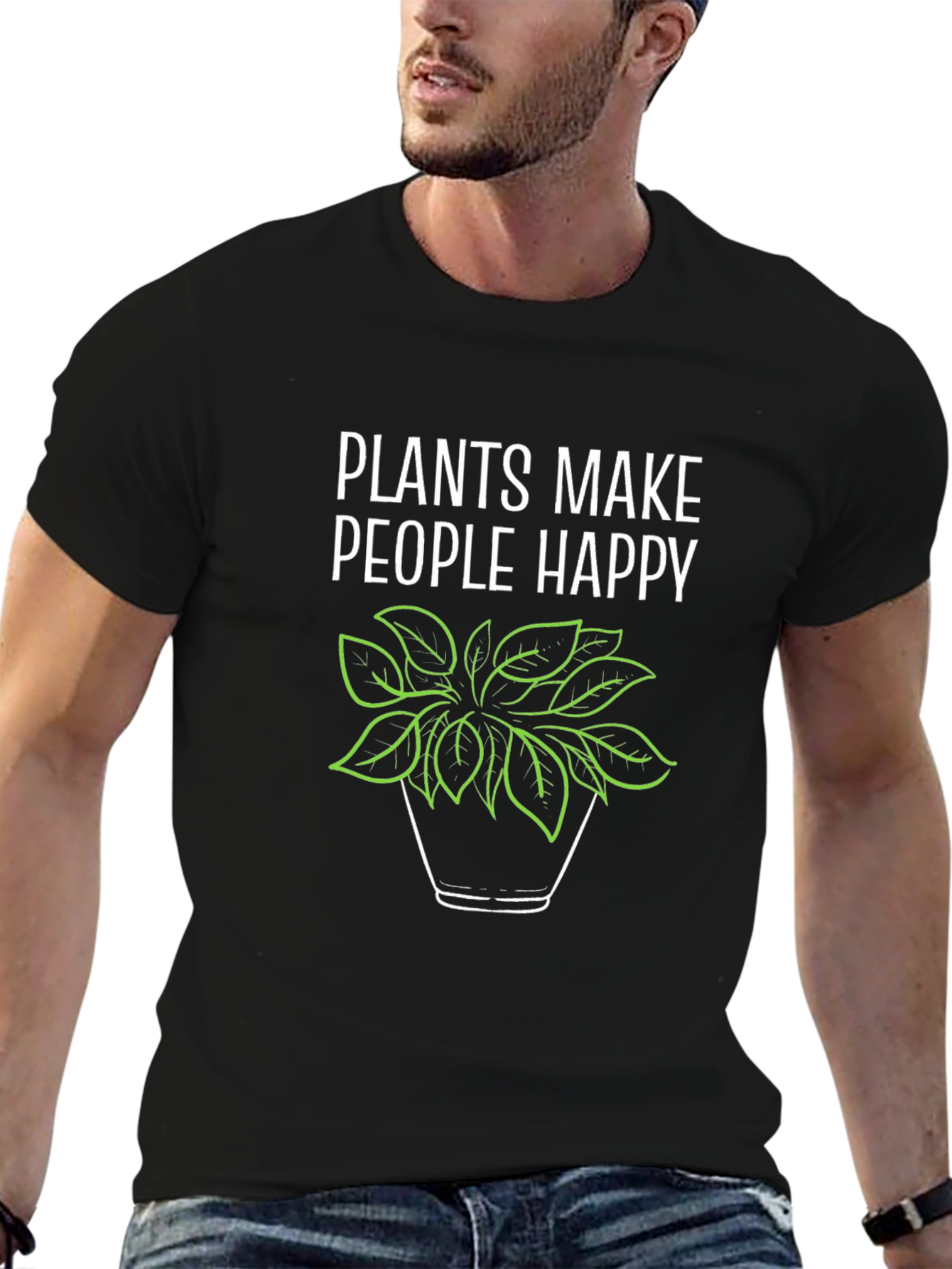 Plants Make People Happy Graphic Tee - Black