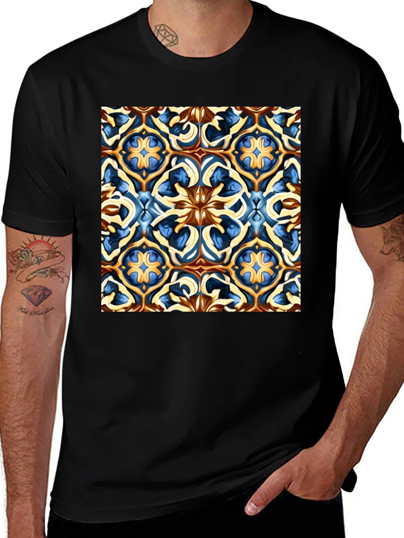 Artistic Patterned Black T-Shirt