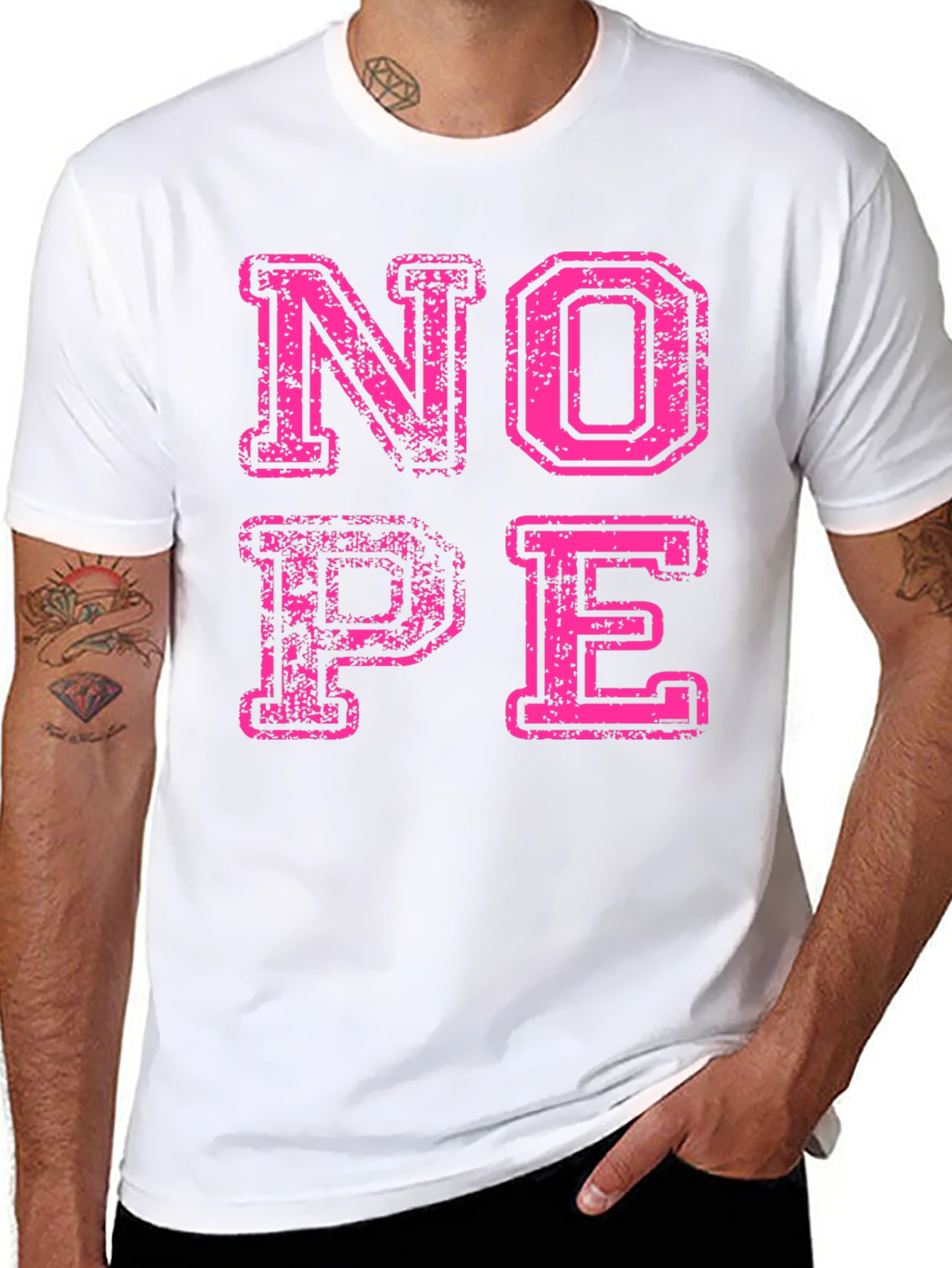 Nope Graphic Tee - Distressed Pink Print