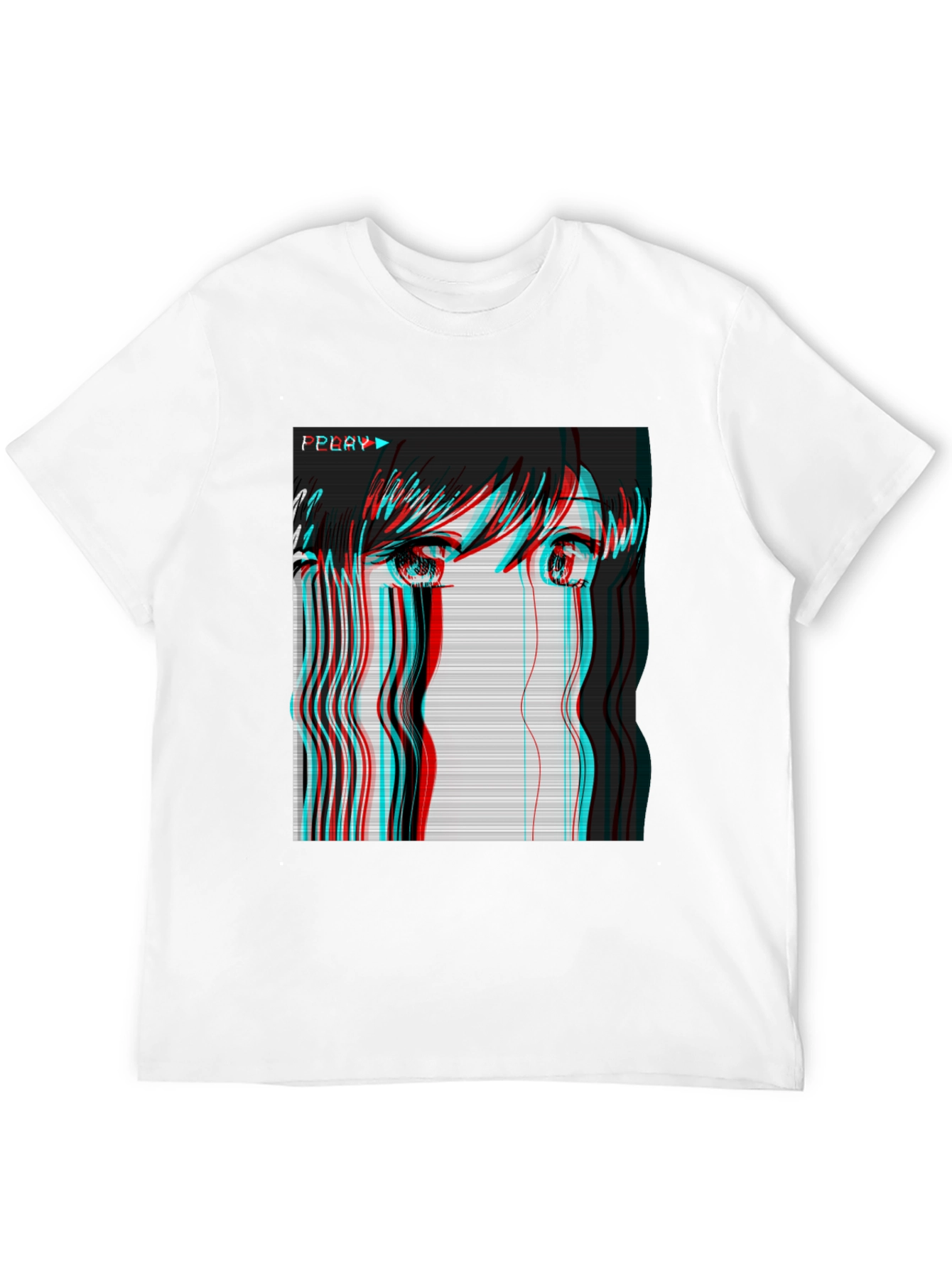 Anime Girl Glitch Black T-Shirt