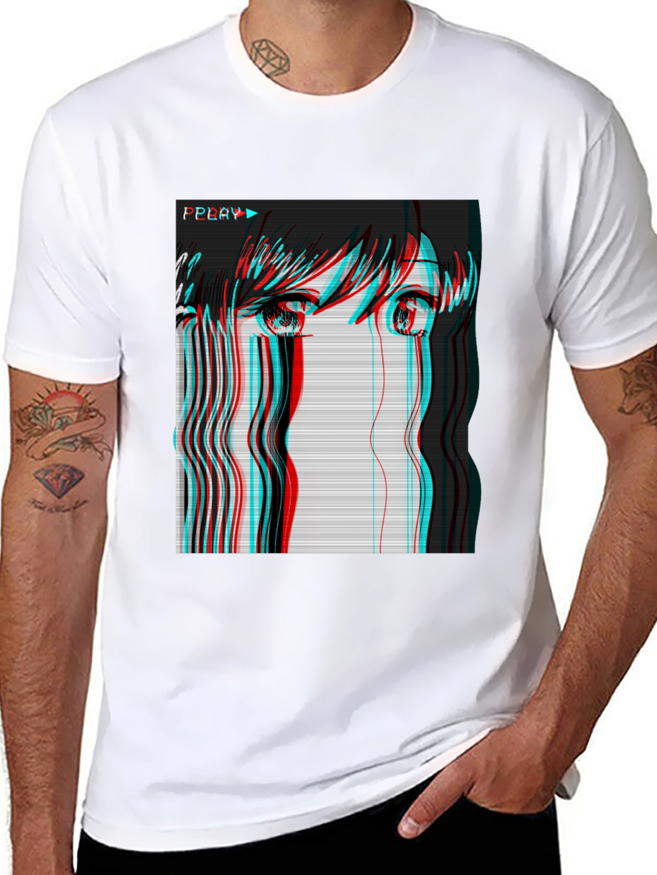Anime Girl Glitch Black T-Shirt