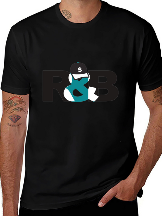 Trendy Black Graphic Tee with R&B Design