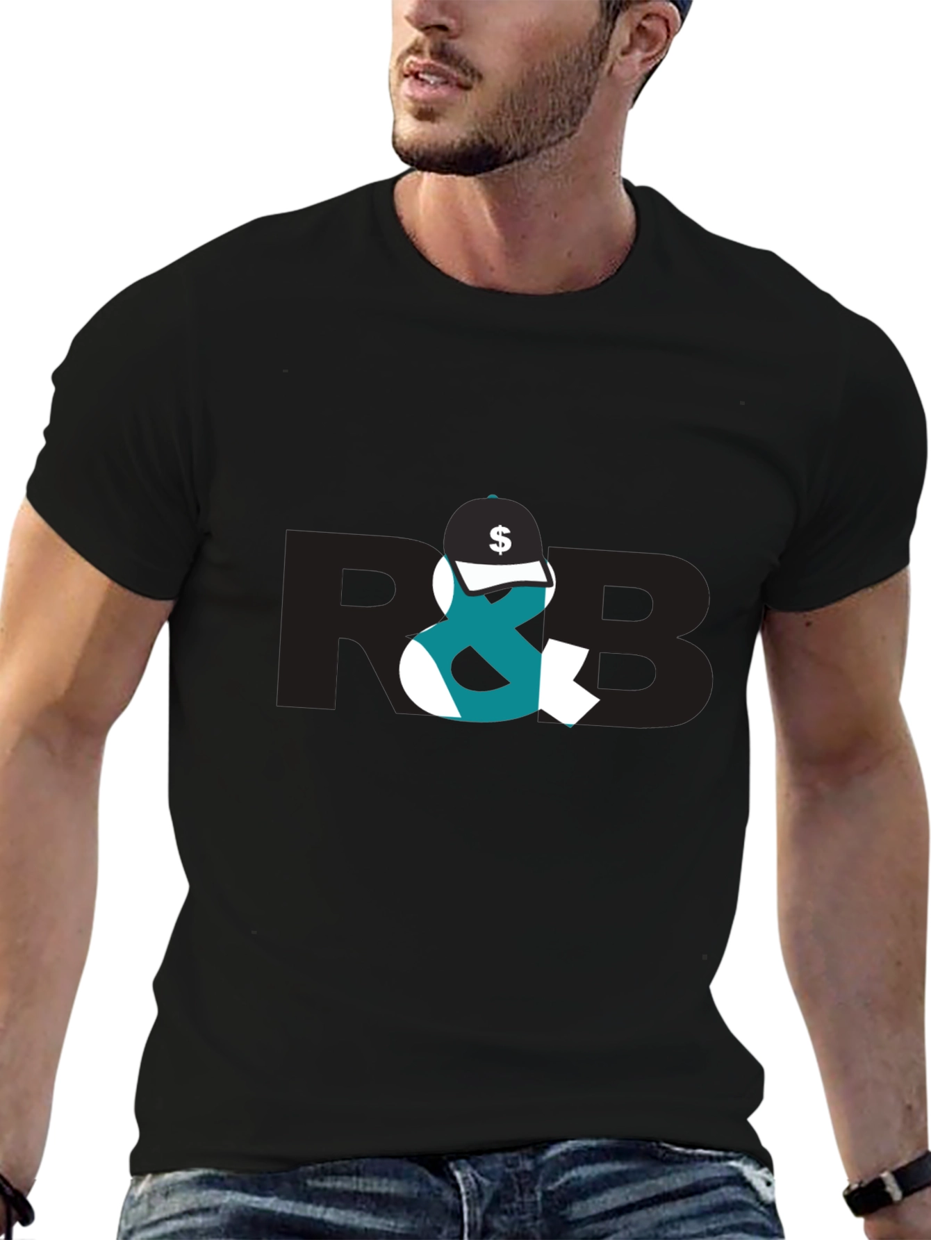 Trendy Black Graphic Tee with R&B Design
