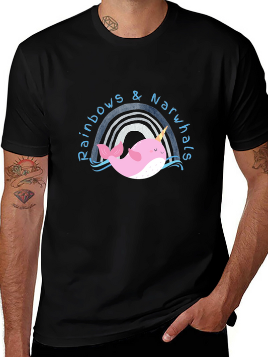 Rainbows & Narwhals Graphic Tee - Black Cotton Blend
