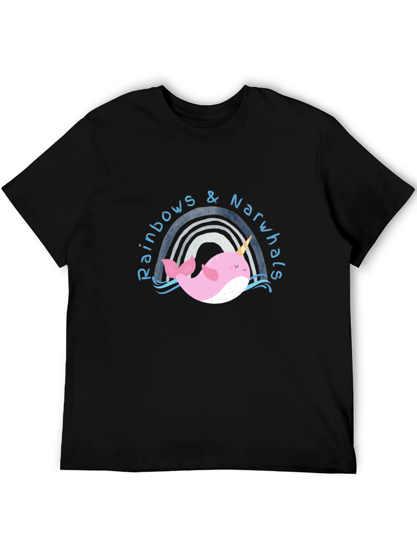 Rainbows & Narwhals Graphic Tee - Black Cotton Blend