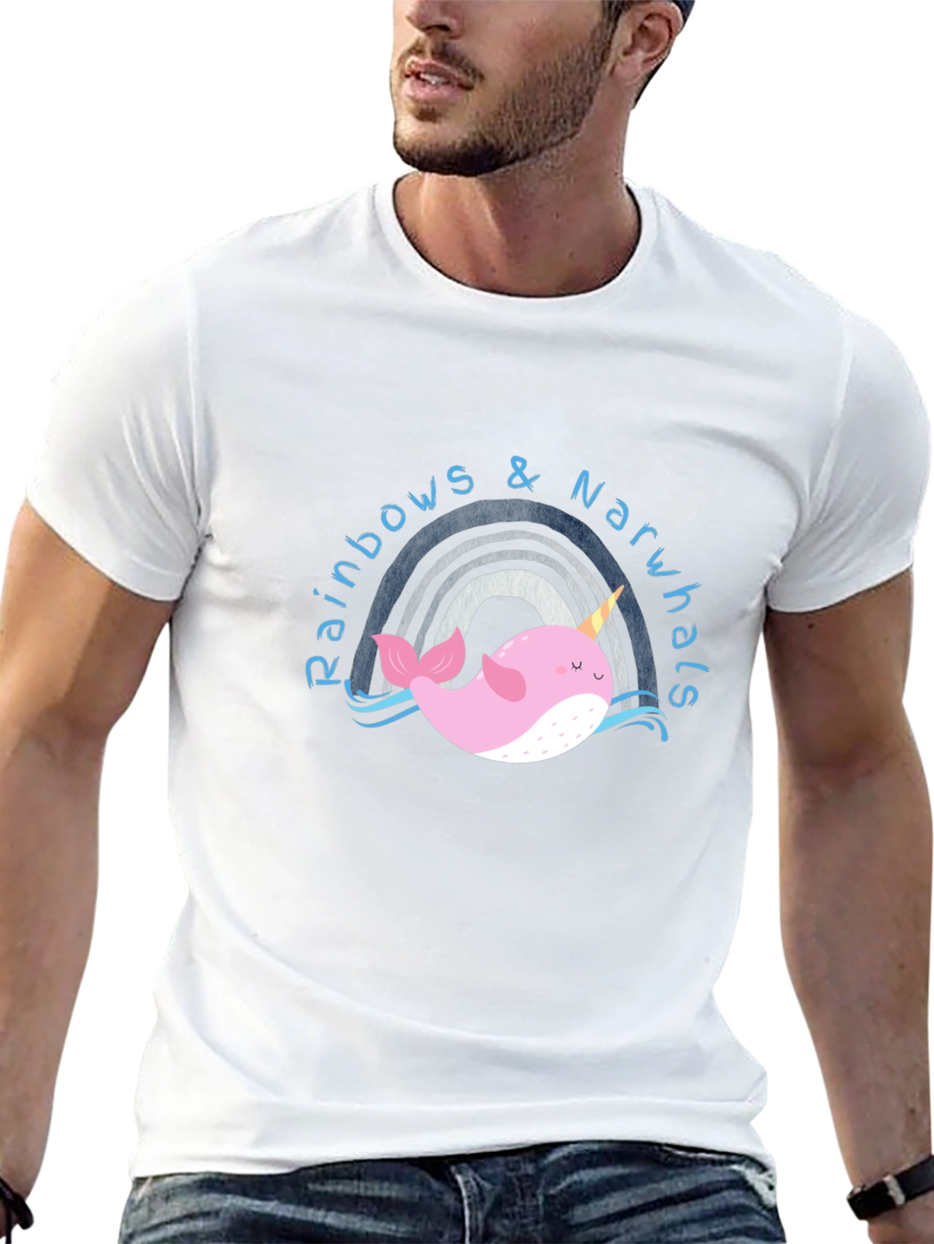 Rainbows & Narwhals Graphic Tee - Black Cotton Blend