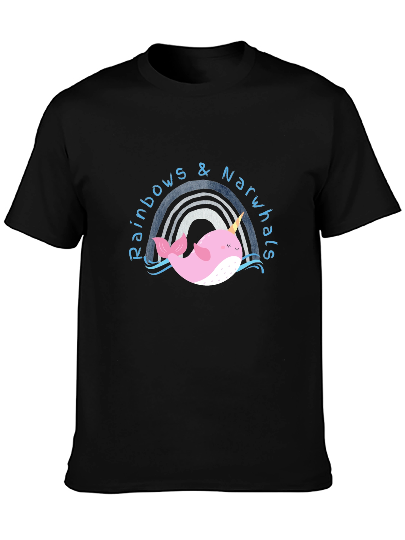 Rainbows & Narwhals Graphic Tee - Black Cotton Blend