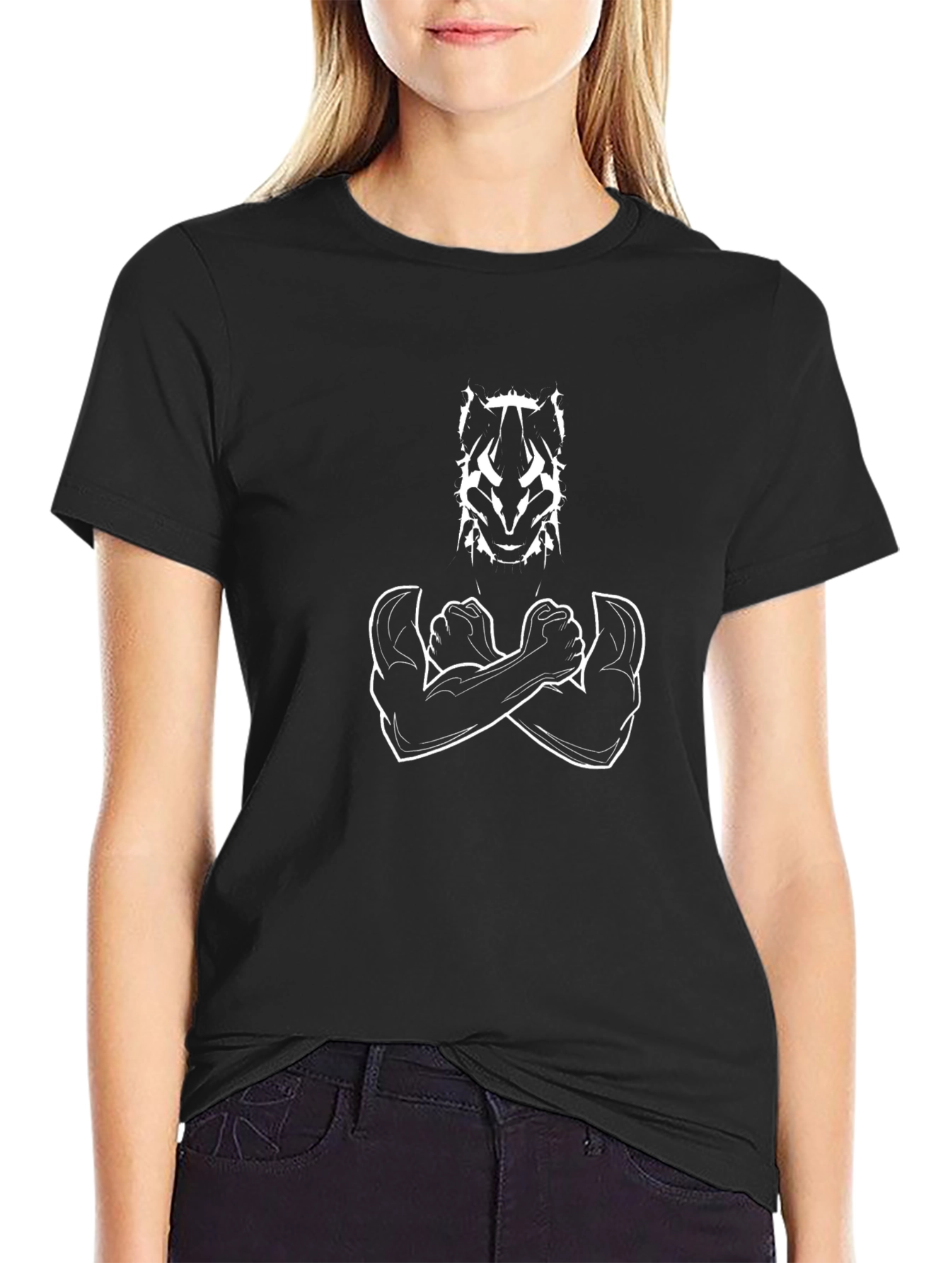 Black T-Shirt with Arm-Crossed Silhouette Graphic