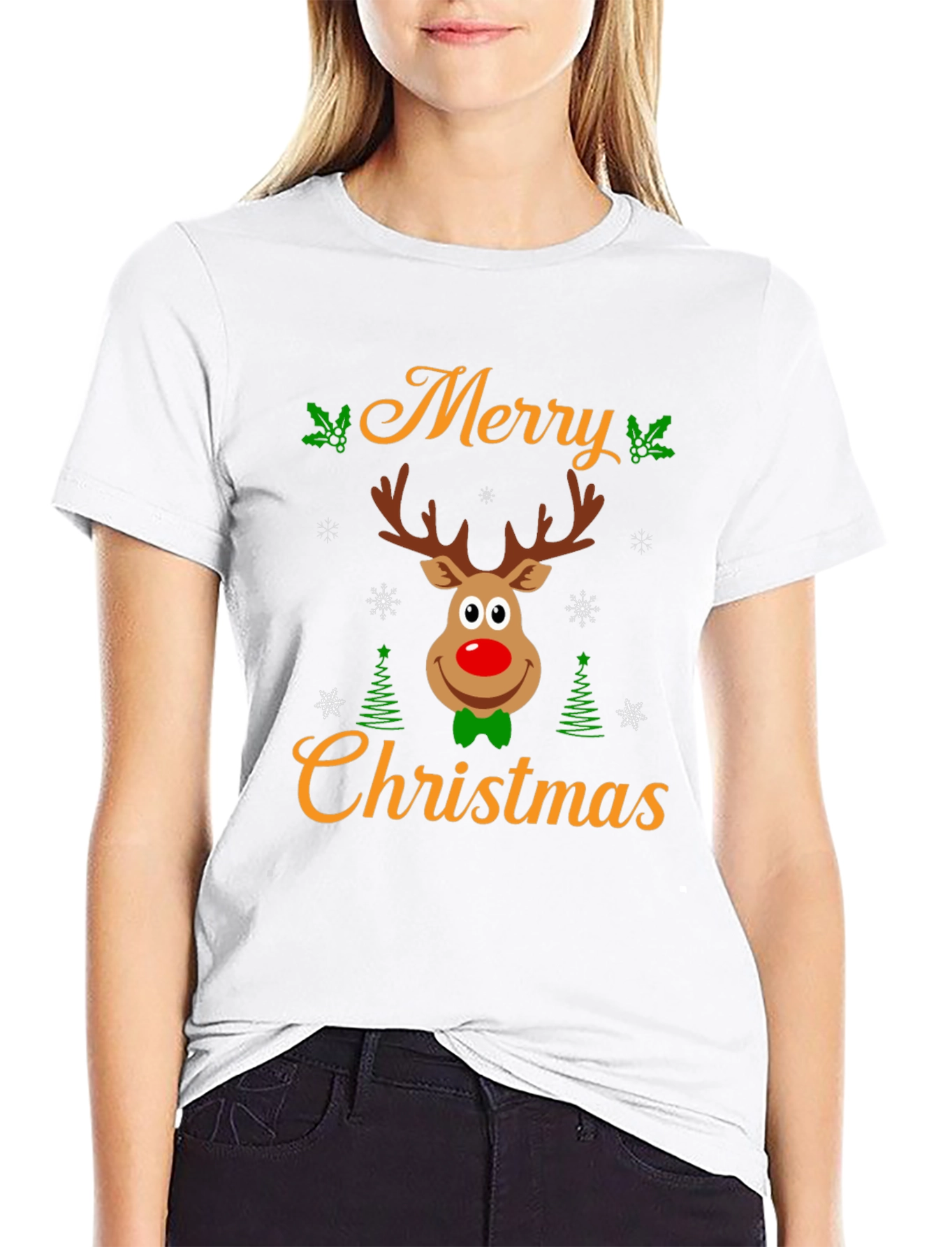 Merry Christmas Reindeer Graphic Tee - Holiday Cheer!