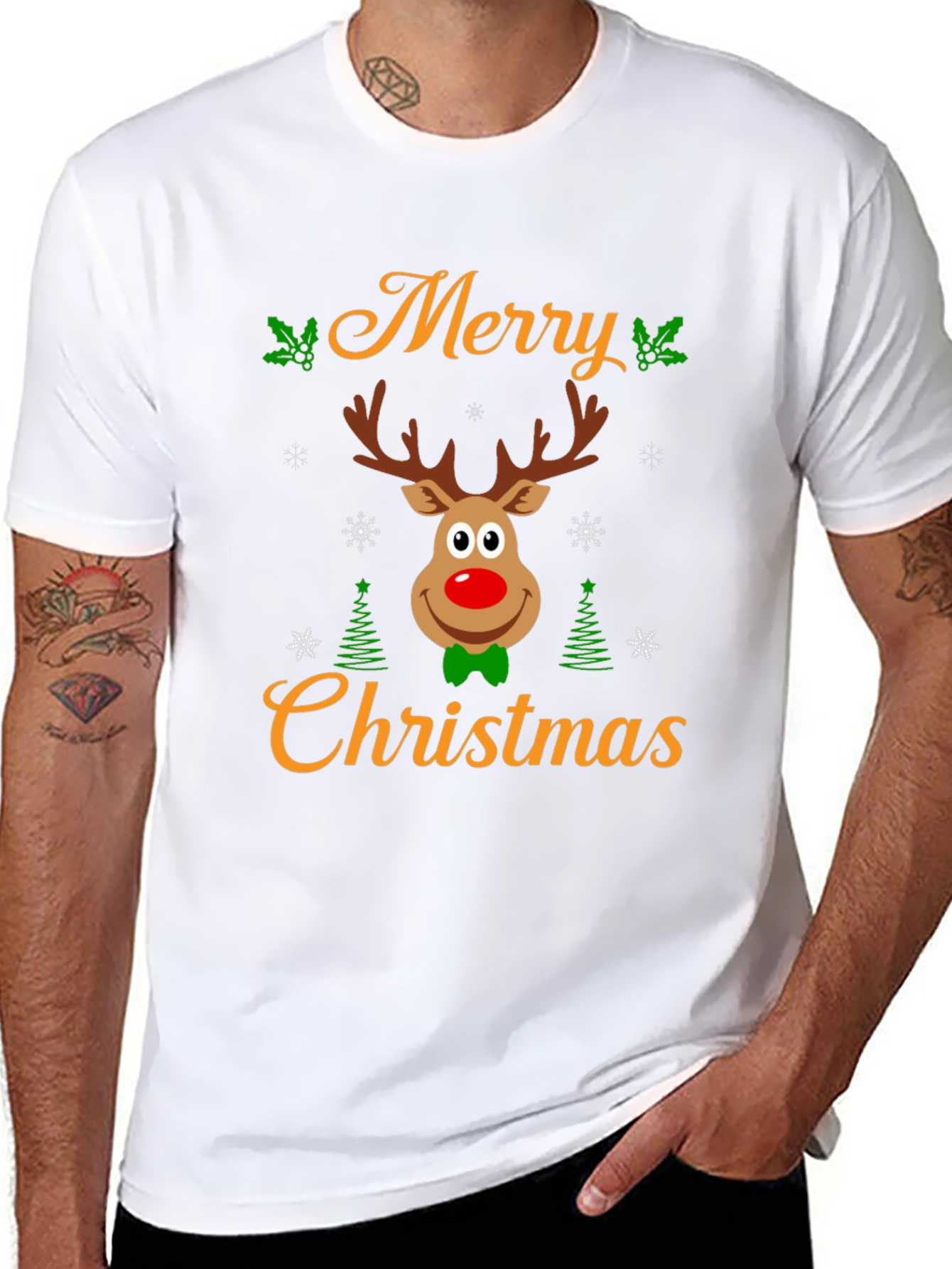 Merry Christmas Reindeer Graphic Tee - Holiday Cheer!