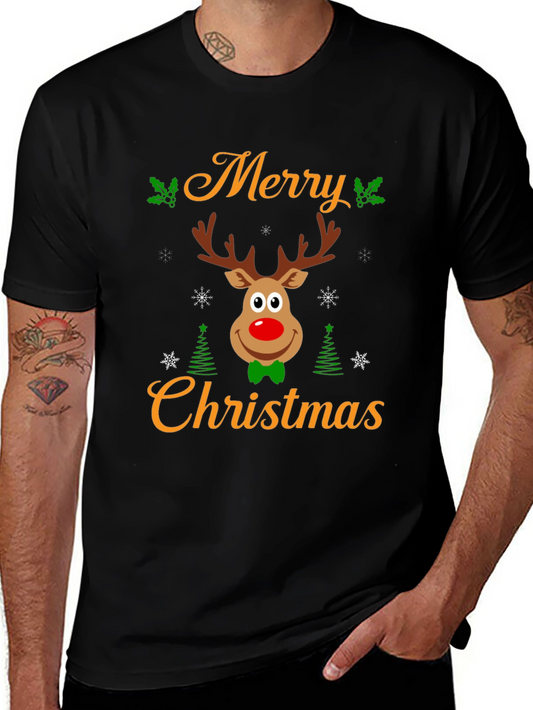 Merry Christmas Reindeer Graphic Tee - Holiday Cheer!